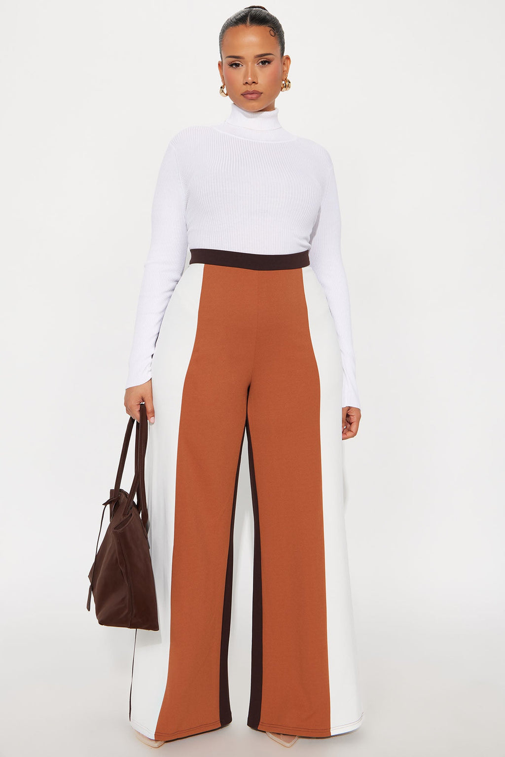 Nellie Colorblock Wide Leg Trouser Pant 33 - Brown/combo 