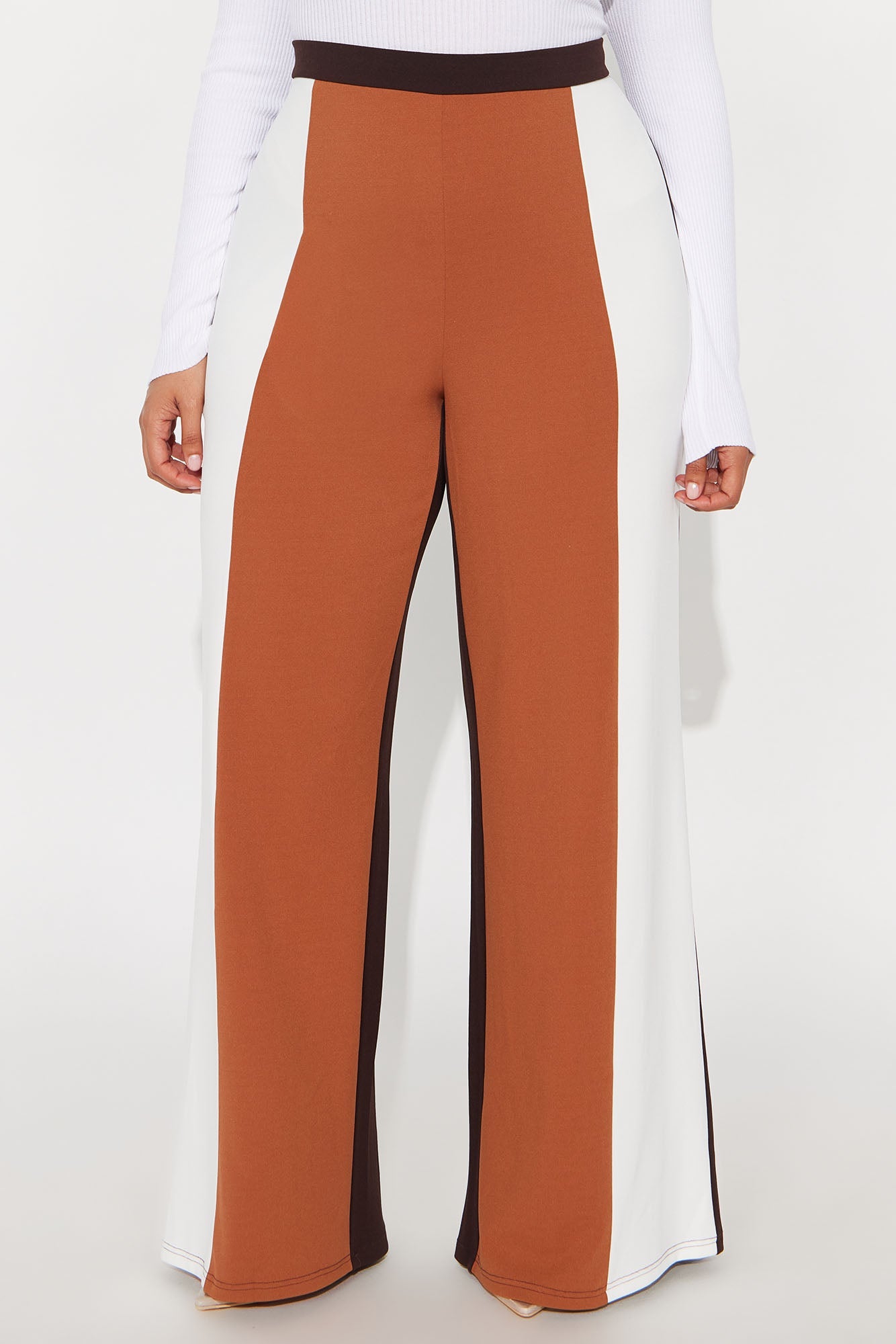 Nellie Colorblock Wide Leg Trouser Pant 33 - Brown/combo 