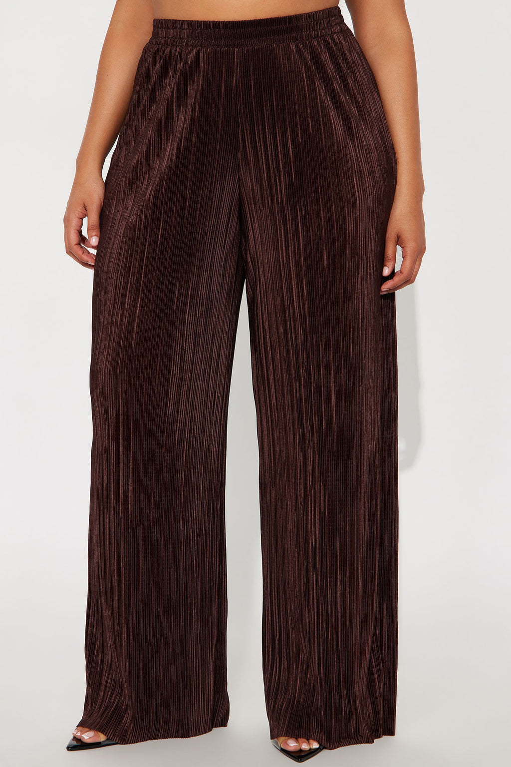 No Small Talk Wide Leg Plisse Pant 32″ - Chocolate 