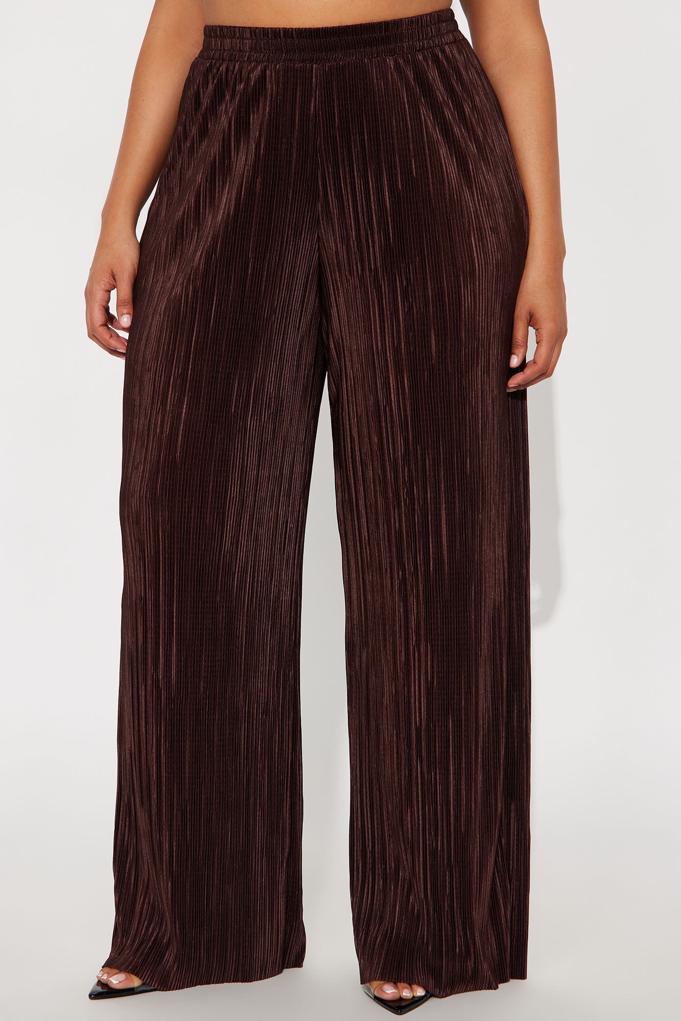 No Small Talk Wide Leg Plisse Pant 32″ - Chocolate 
