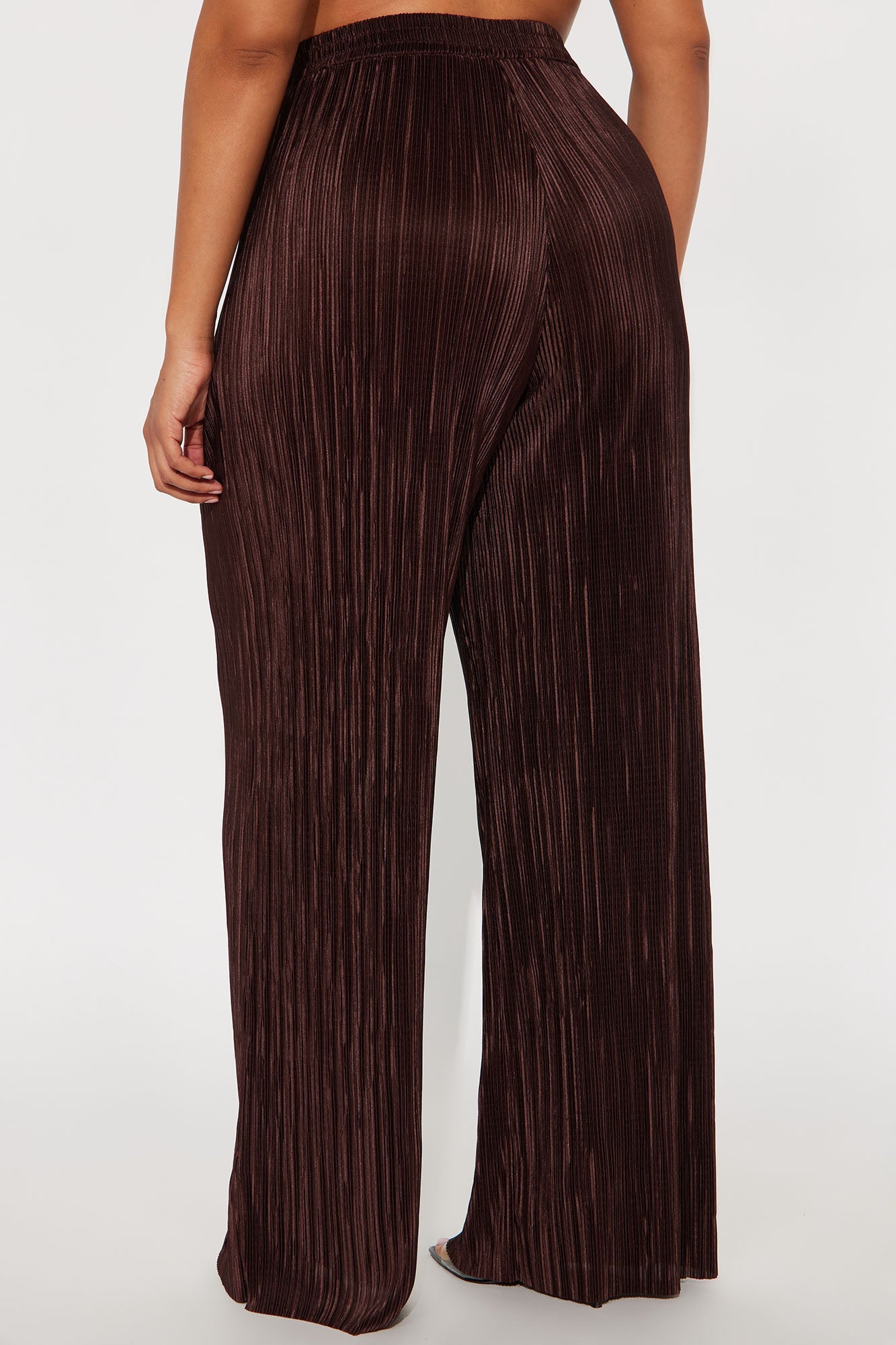 No Small Talk Wide Leg Plisse Pant 32″ - Chocolate 