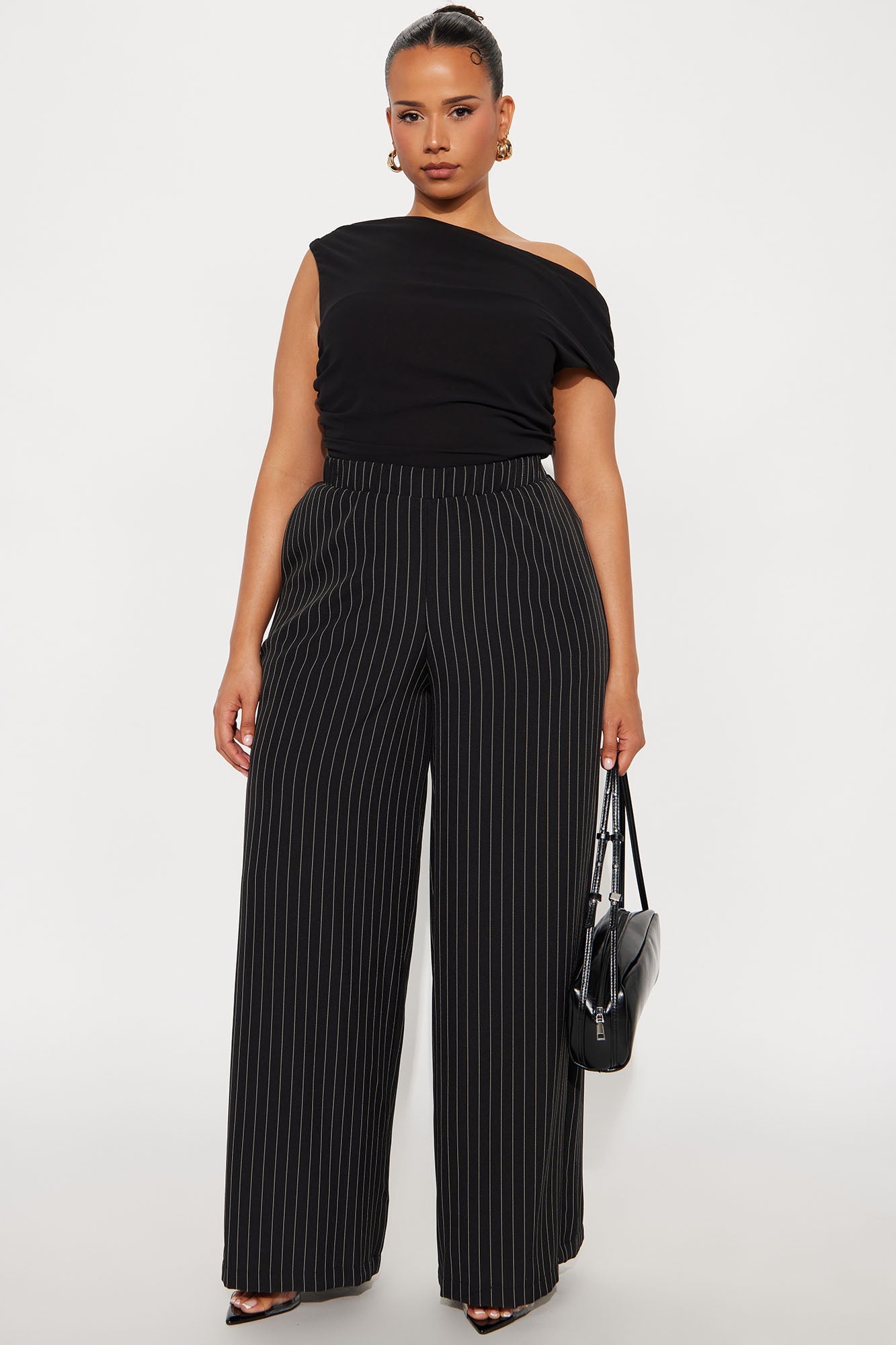 Easy To Wear Pinstripe Wide Leg Pant 32″ - Black