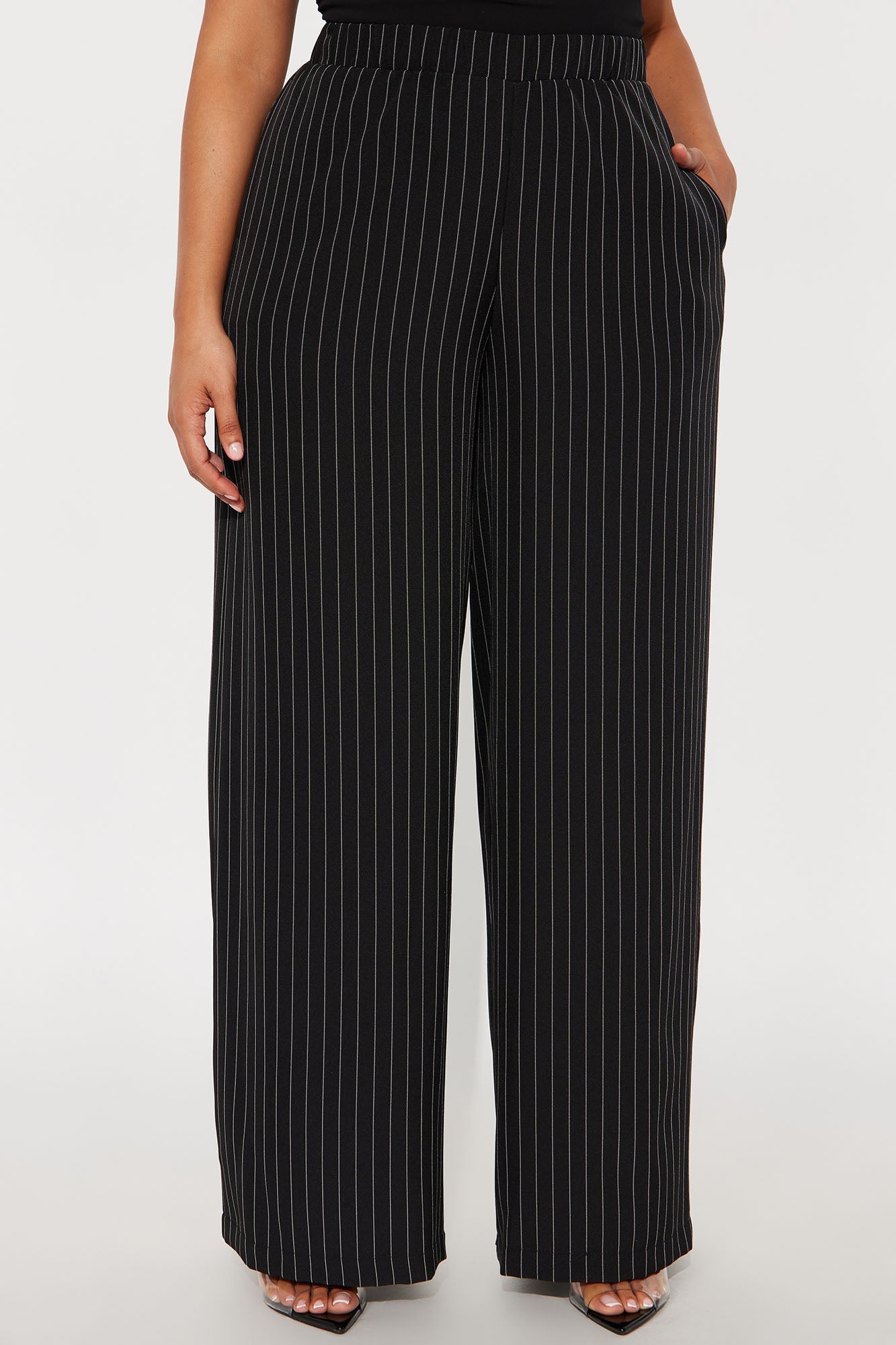 Easy To Wear Pinstripe Wide Leg Pant 32″ - Black
