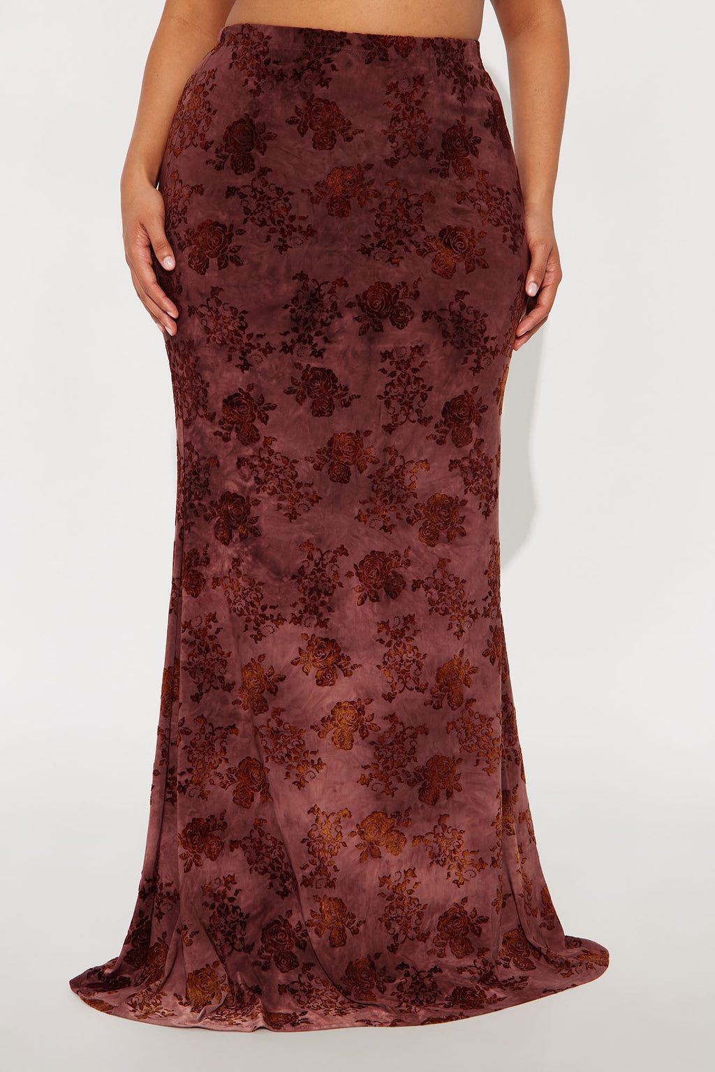 Winter Romance Flocked Velvet Floral Maxi Skirt - Burgundy