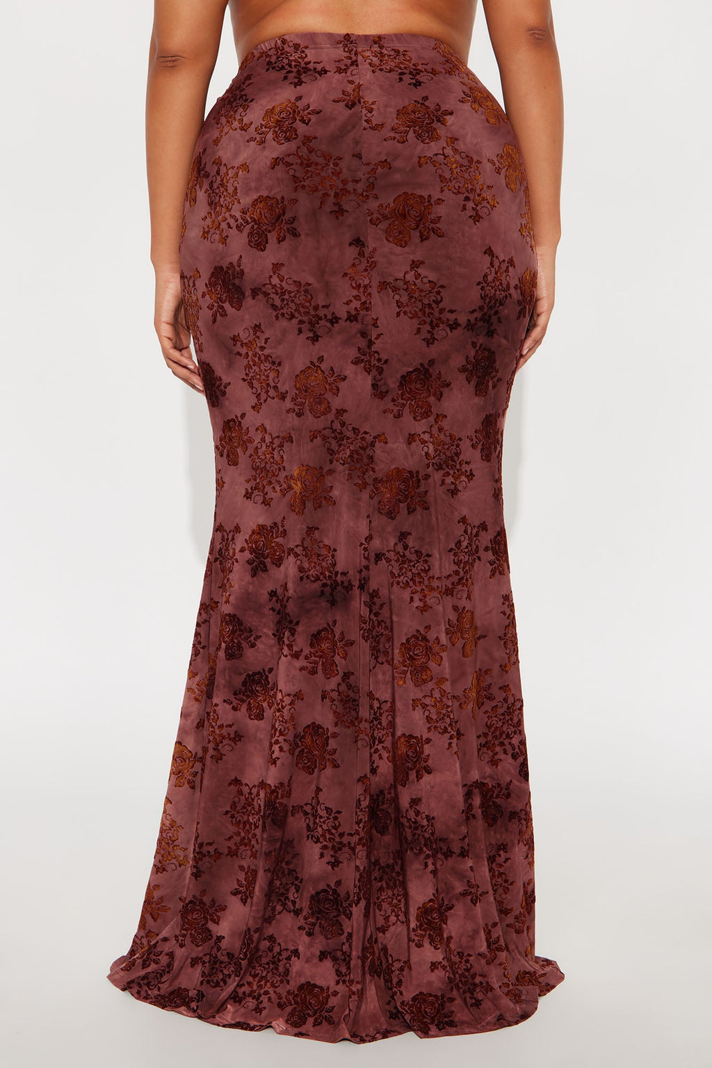 Winter Romance Flocked Velvet Floral Maxi Skirt - Burgundy