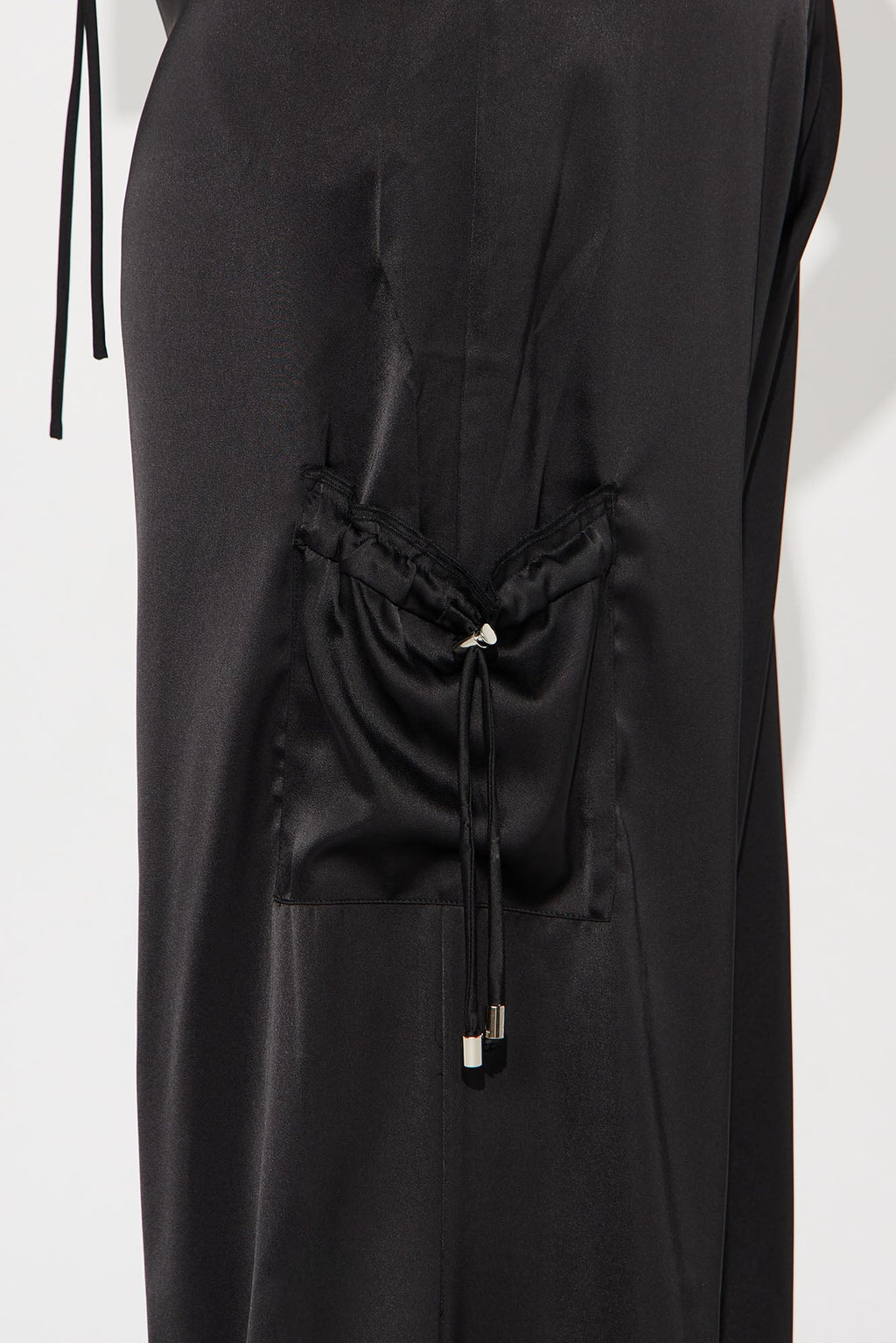 Brielle Satin Wide Leg Cargo Pant 33″ - Black 