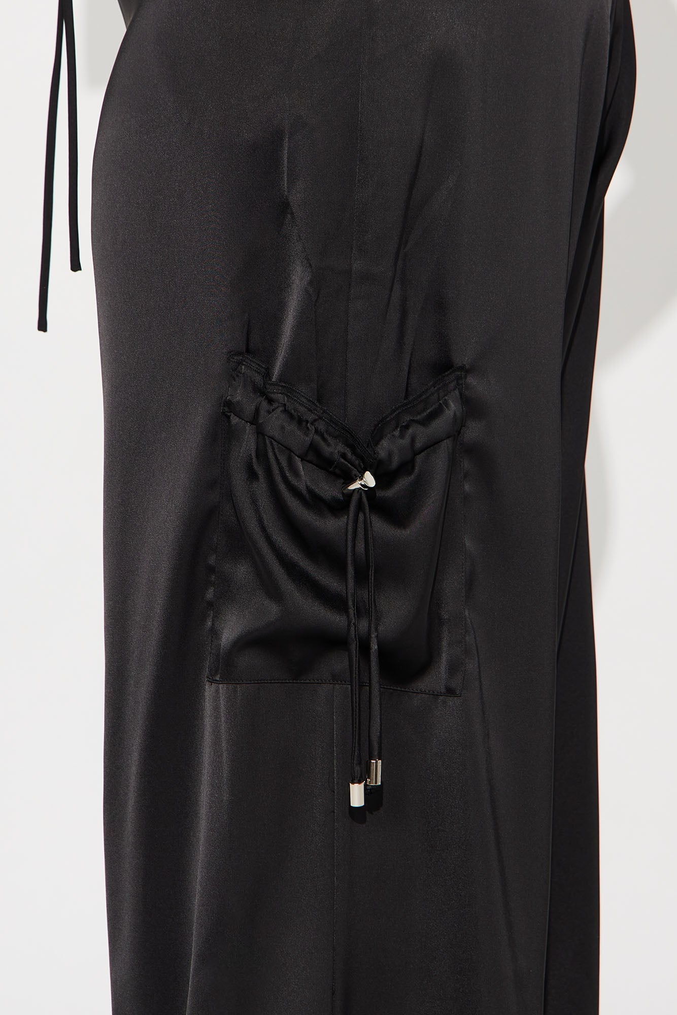 Brielle Satin Wide Leg Cargo Pant 33″ - Black 