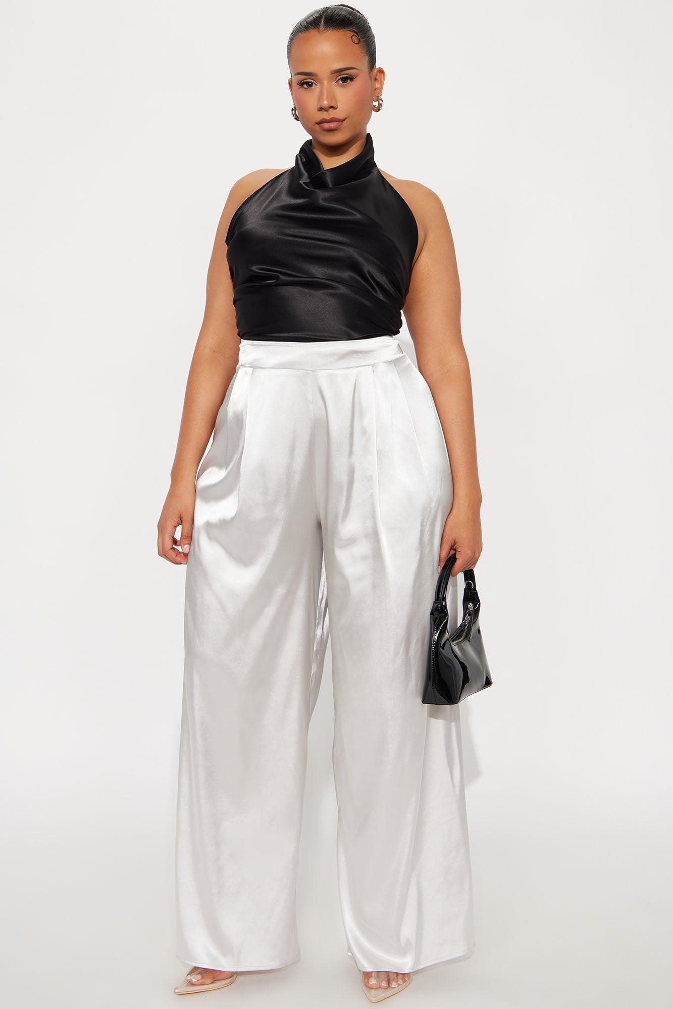 First Class Wide Leg Satin Pant 32″ - Pearl 