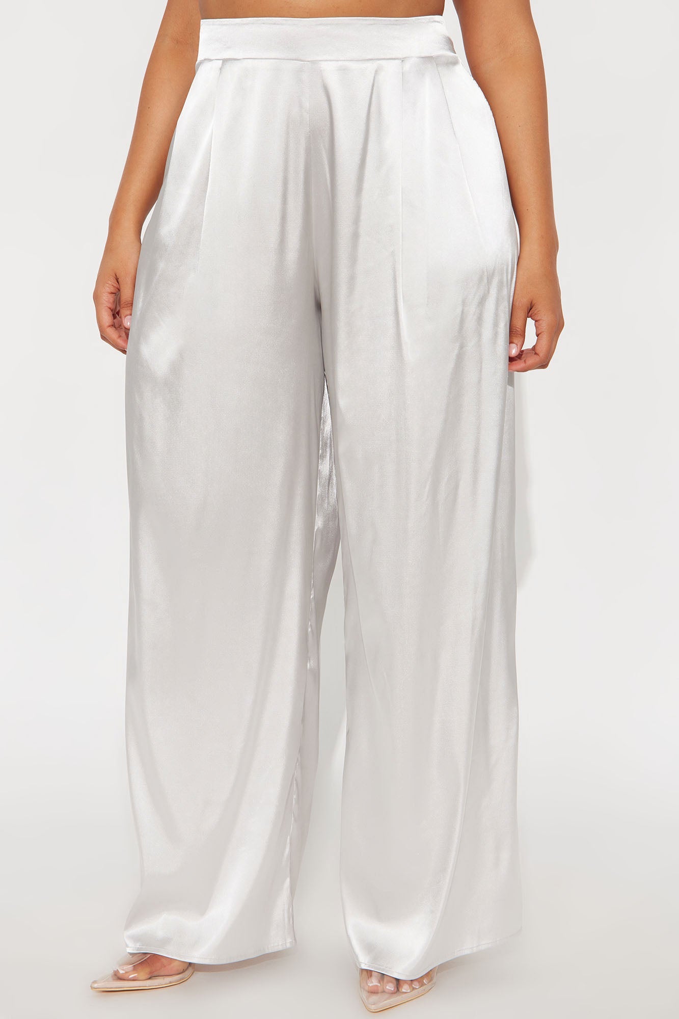 First Class Wide Leg Satin Pant 32″ - Pearl 