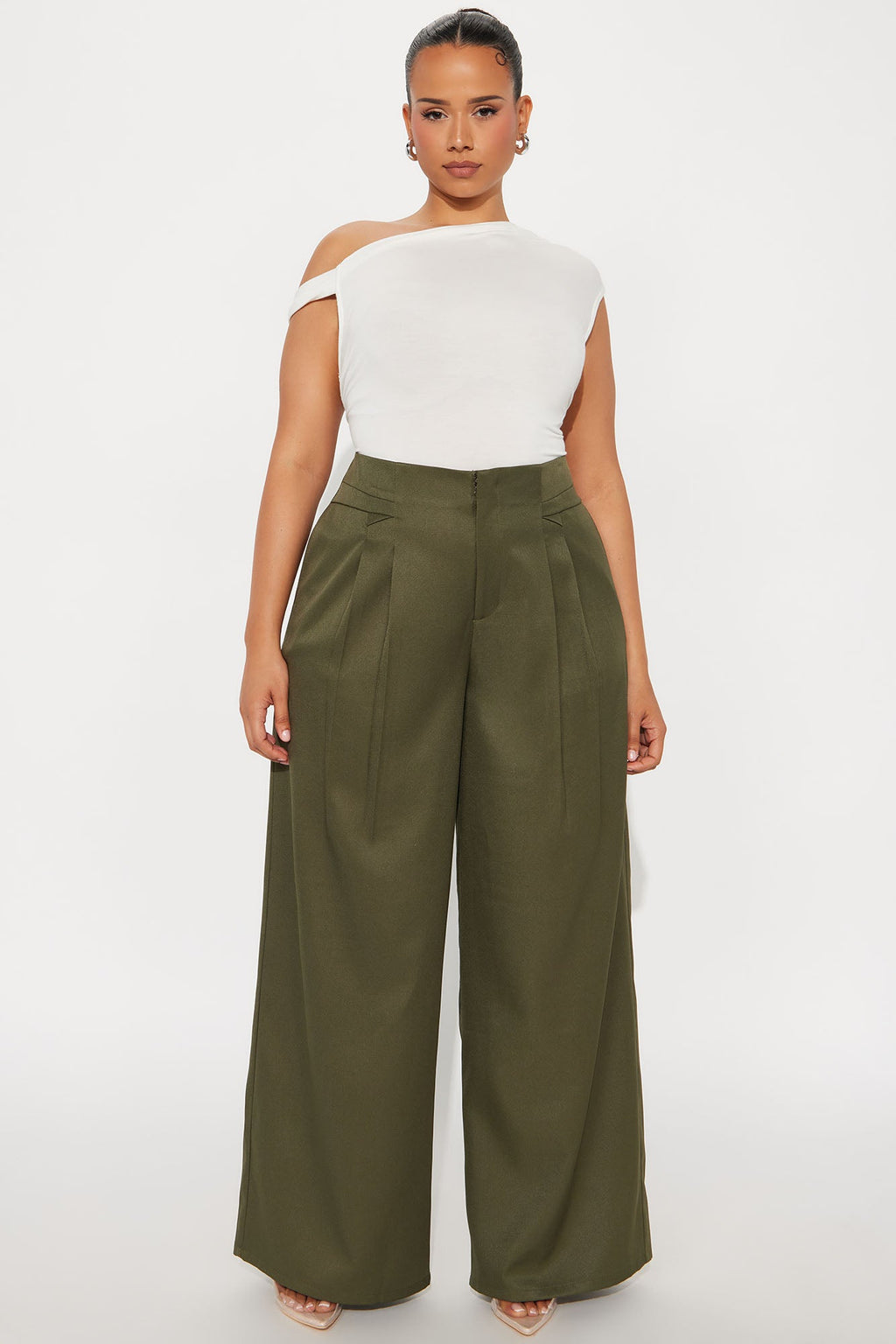 Level You Up Wide Leg Twill Pant 32″ - Olive 