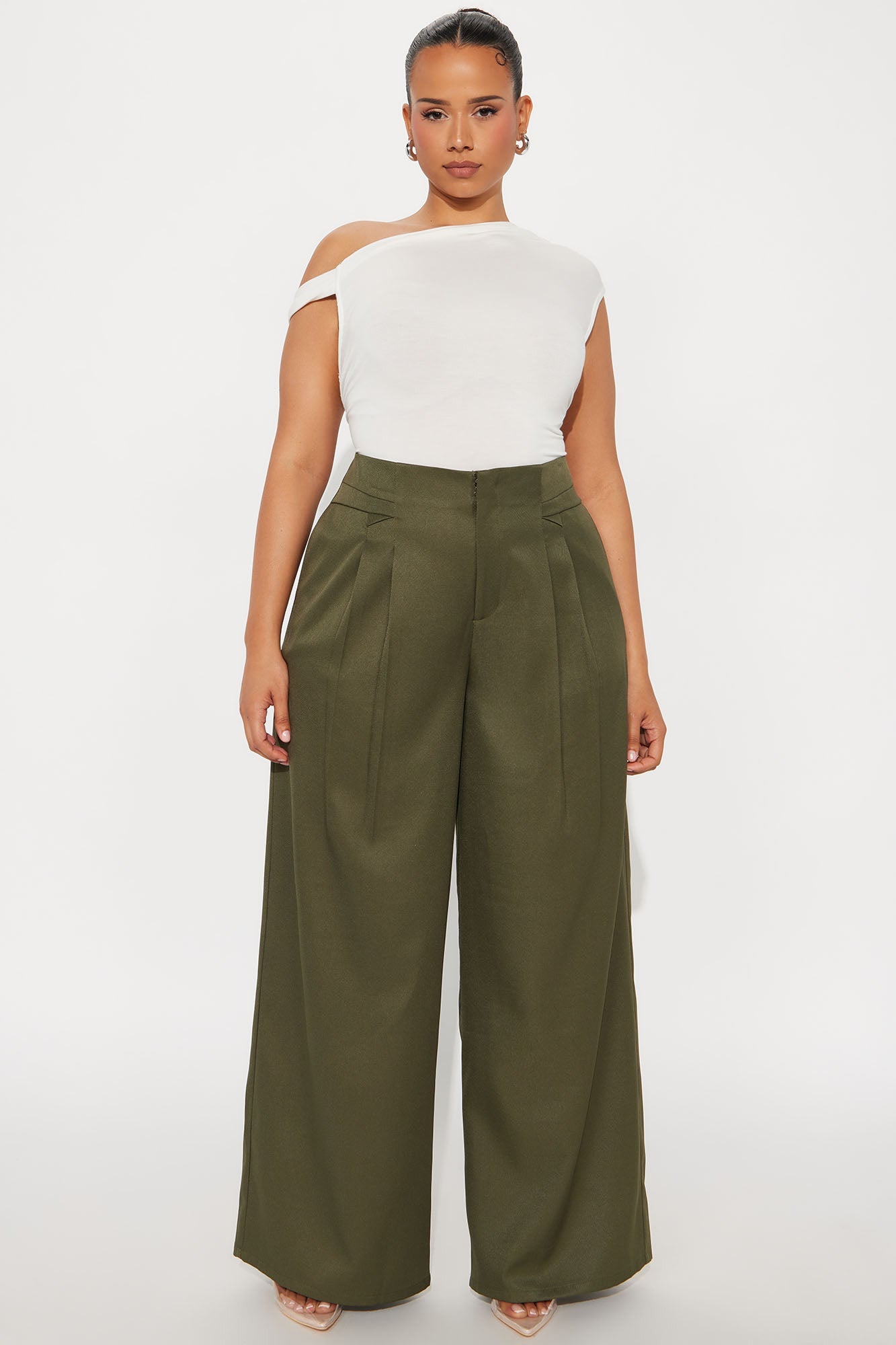 Level You Up Wide Leg Twill Pant 32″ - Olive 
