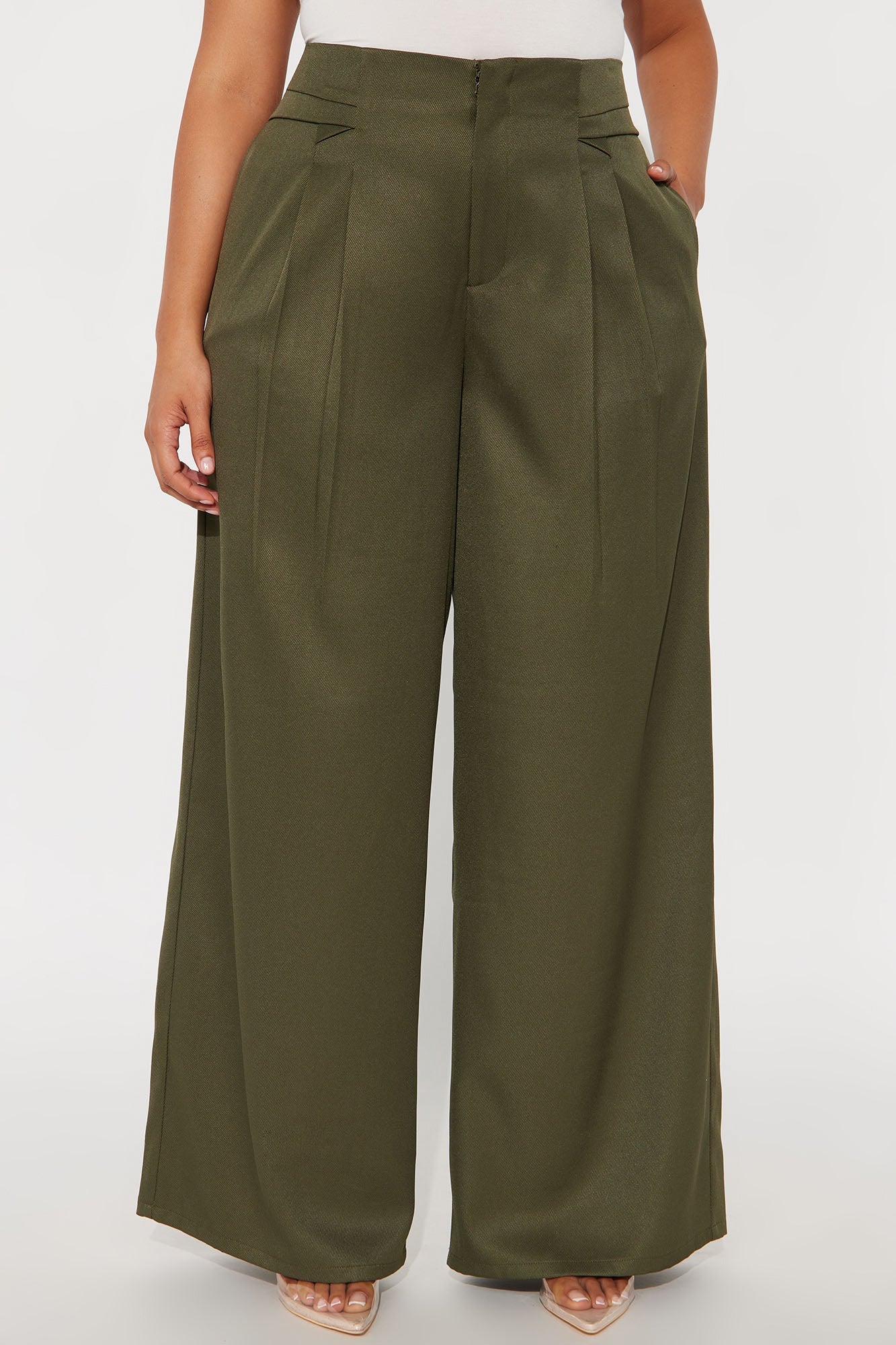 Level You Up Wide Leg Twill Pant 32″ - Olive 