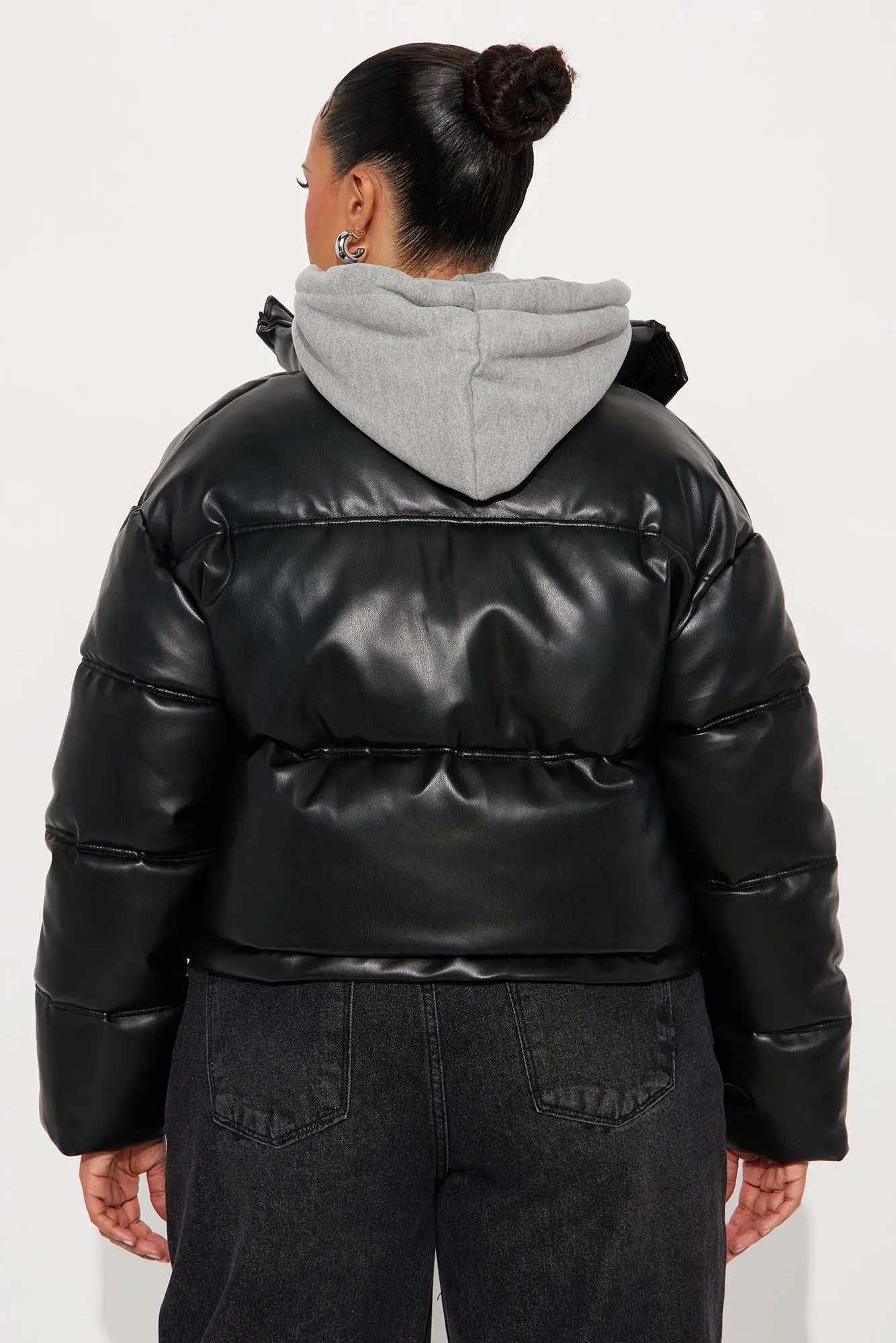 Blake Layered Faux Leather Puffer Jacket - Black/combo 