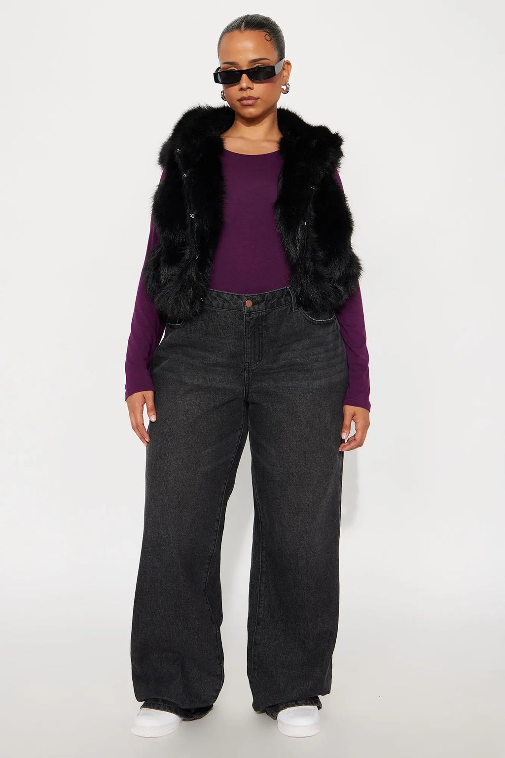 Eliza Faux Fur Hooded Vest - Black 