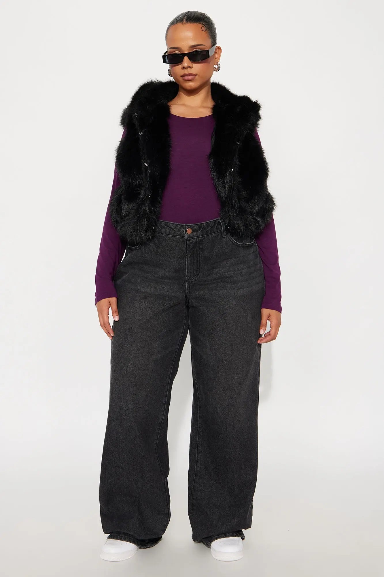 Eliza Faux Fur Hooded Vest - Black 
