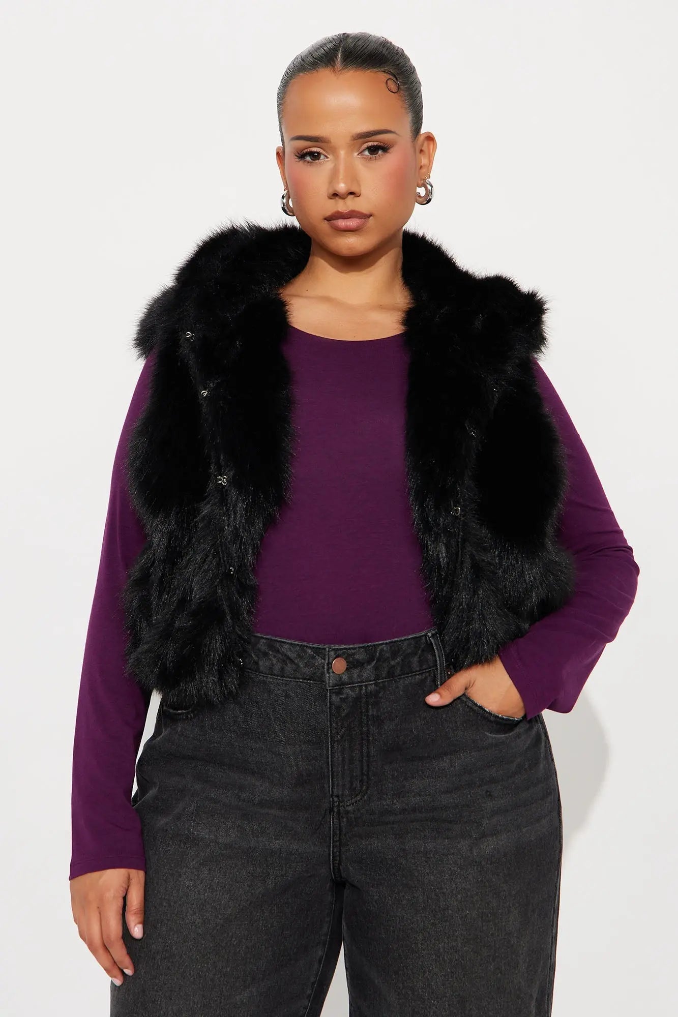 Eliza Faux Fur Hooded Vest - Black 