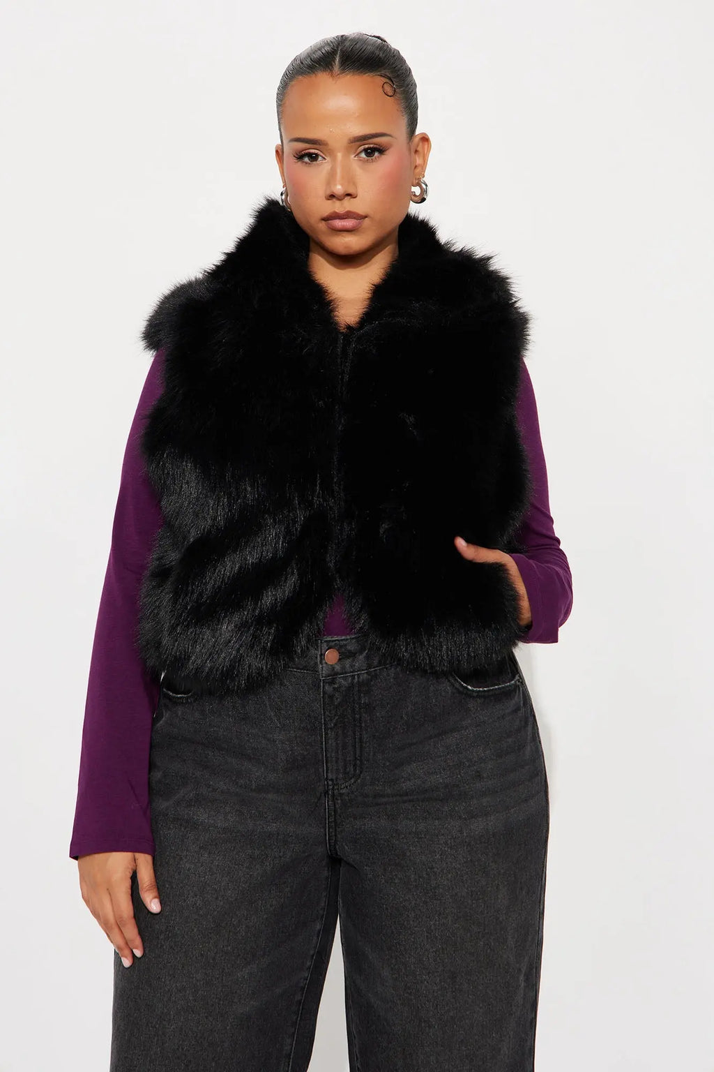 Eliza Faux Fur Hooded Vest - Black 