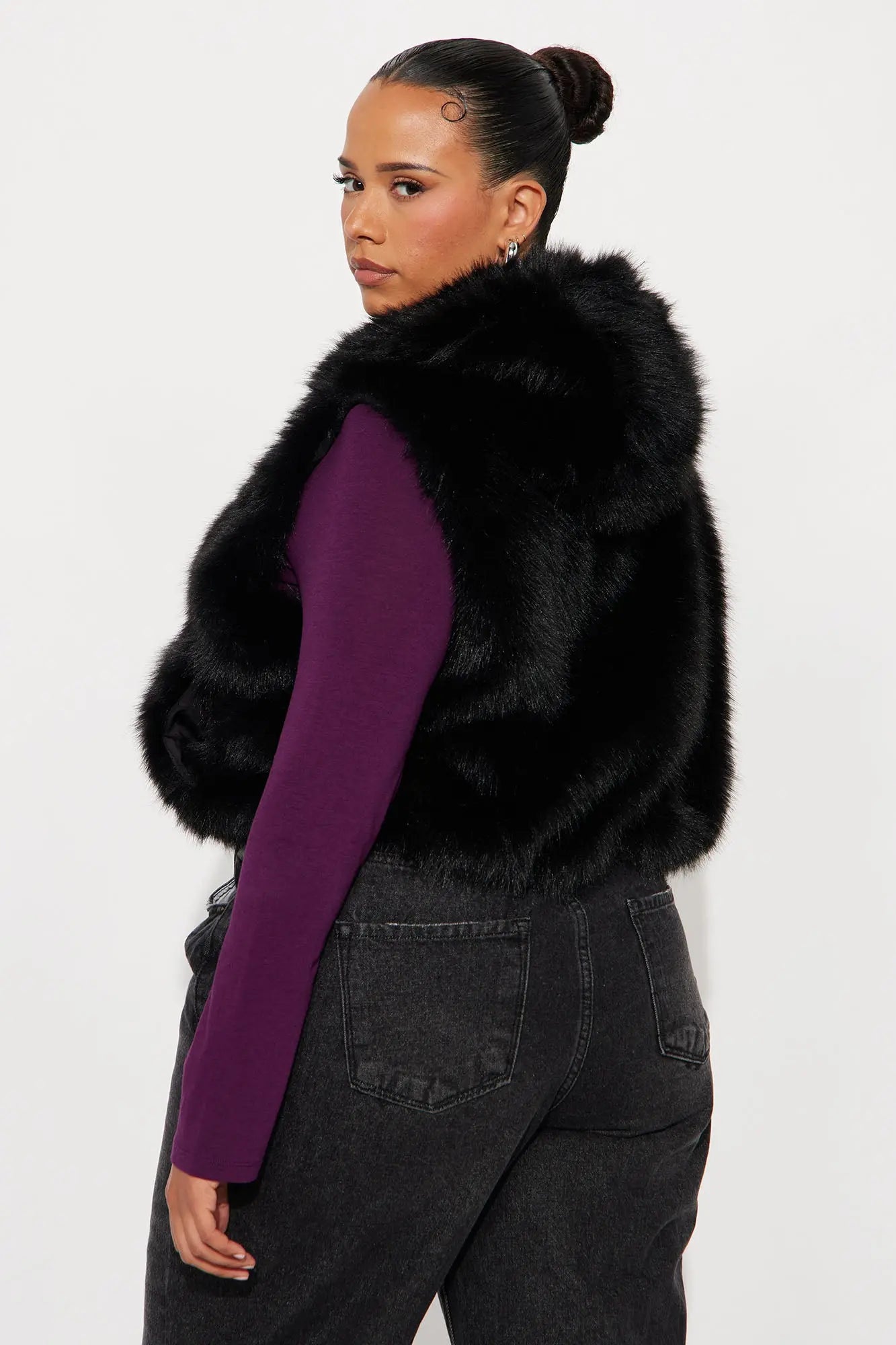 Eliza Faux Fur Hooded Vest - Black 