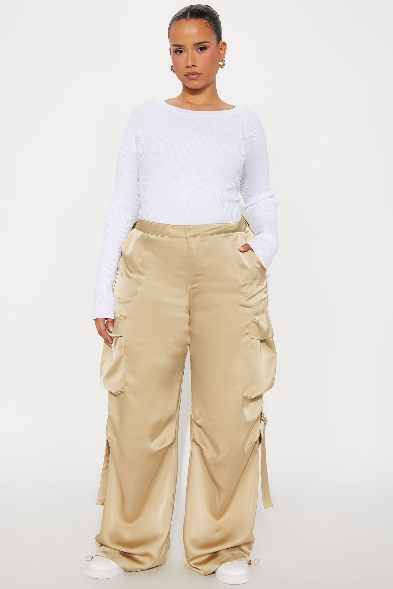 Carlee Satin Jogger Cargo Pant 32 - Gold 