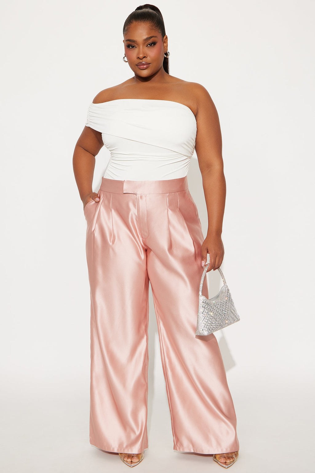 Suite Slay Satin Wide Leg Pant 32″ - Rose