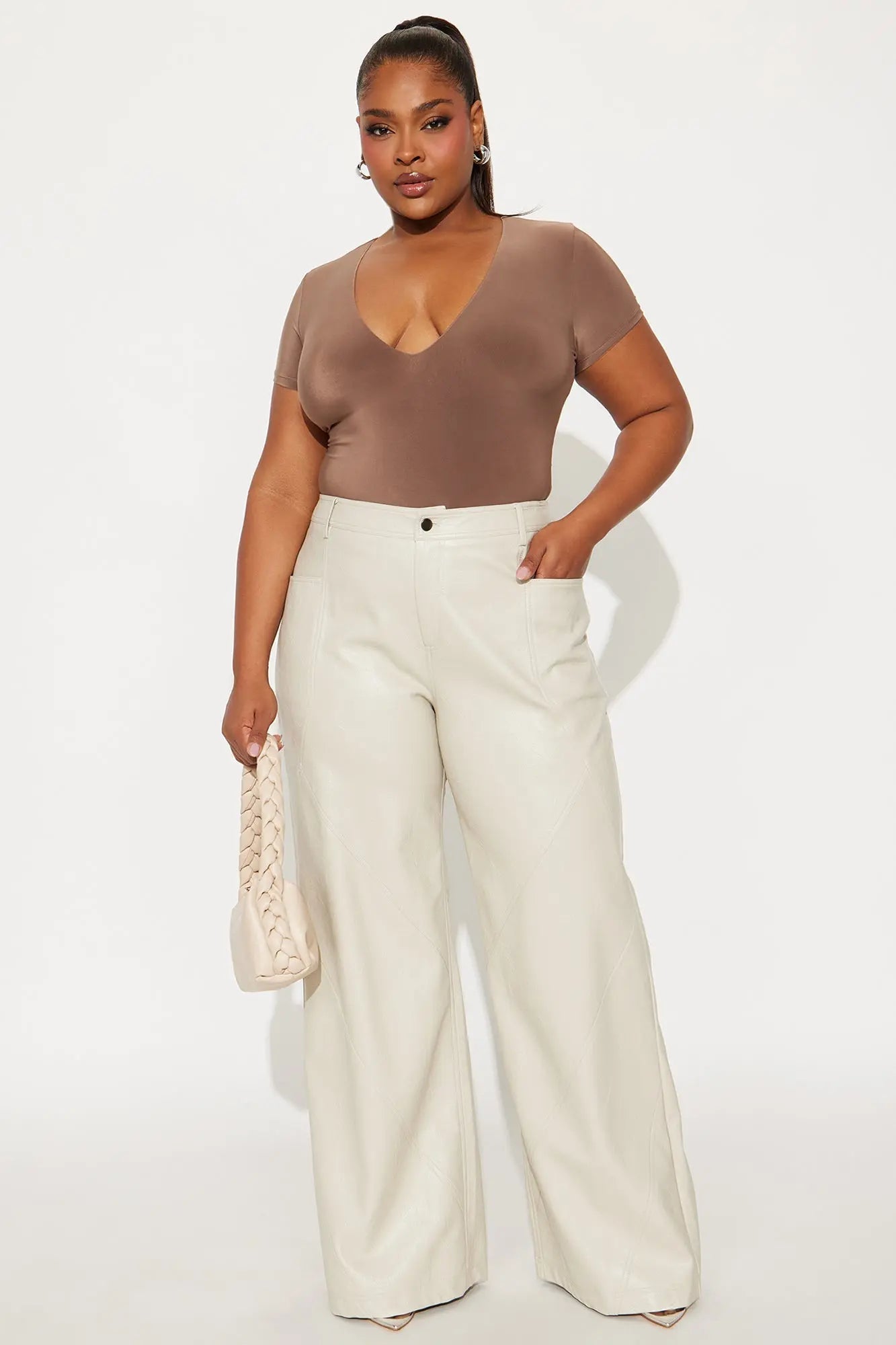 Bad Vibes Faux Leather Flare Pant 33″ - Stone 