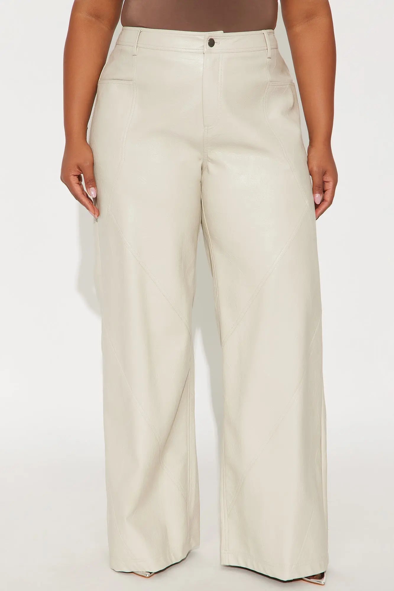 Bad Vibes Faux Leather Flare Pant 33″ - Stone 