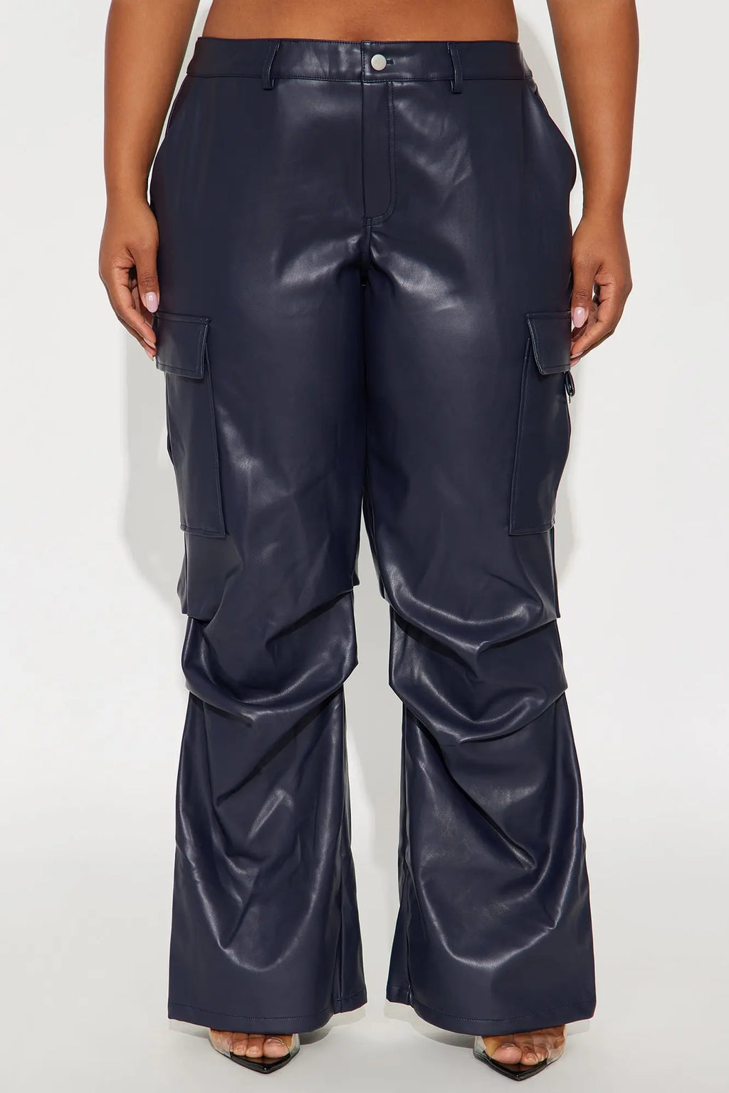 Skylar Faux Leather Wide Leg Pant 33 - Navy 