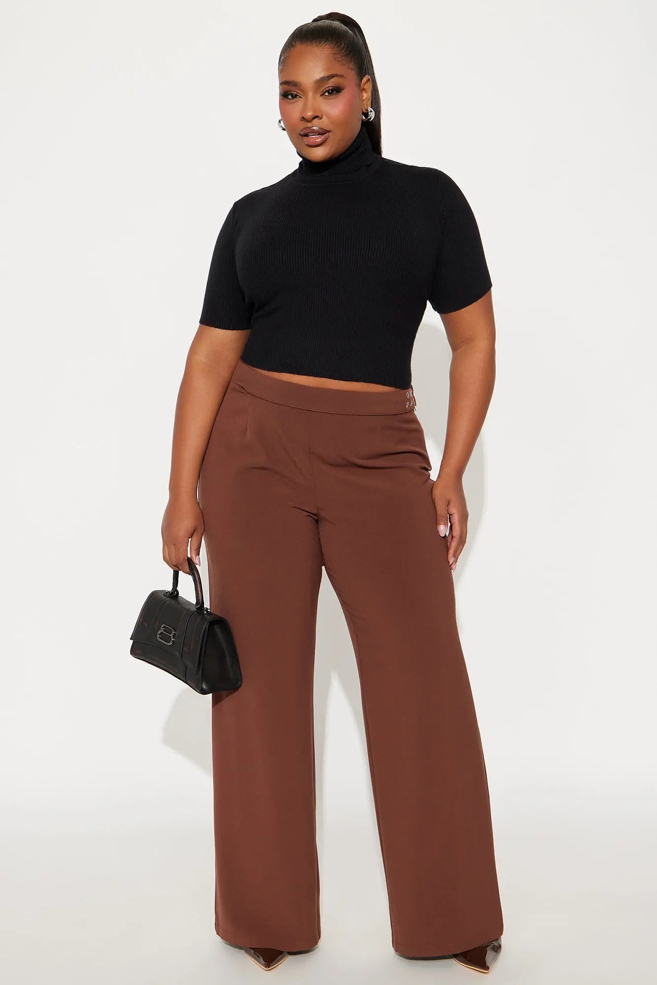 Set The Standard Cut Out Wide Leg Pant 33″ - Chocolate 