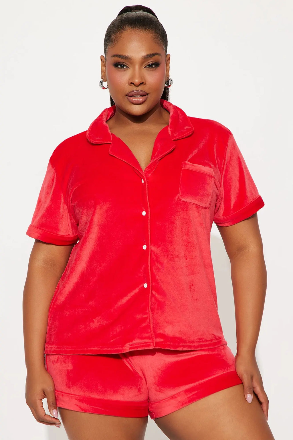 Cozy Moments Velour Short Sleeve PJ Short Set - Red 