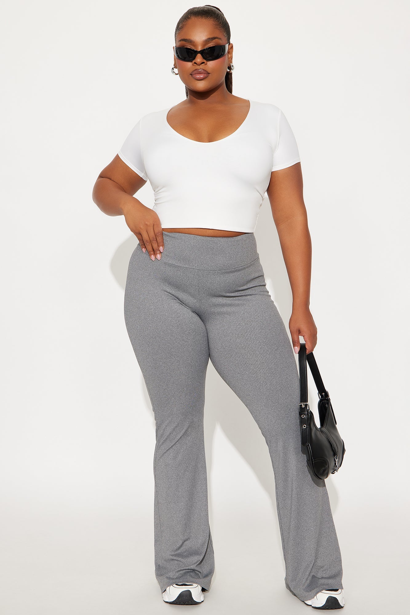 Amber Ribbed Flare Pant - Heather Grey 