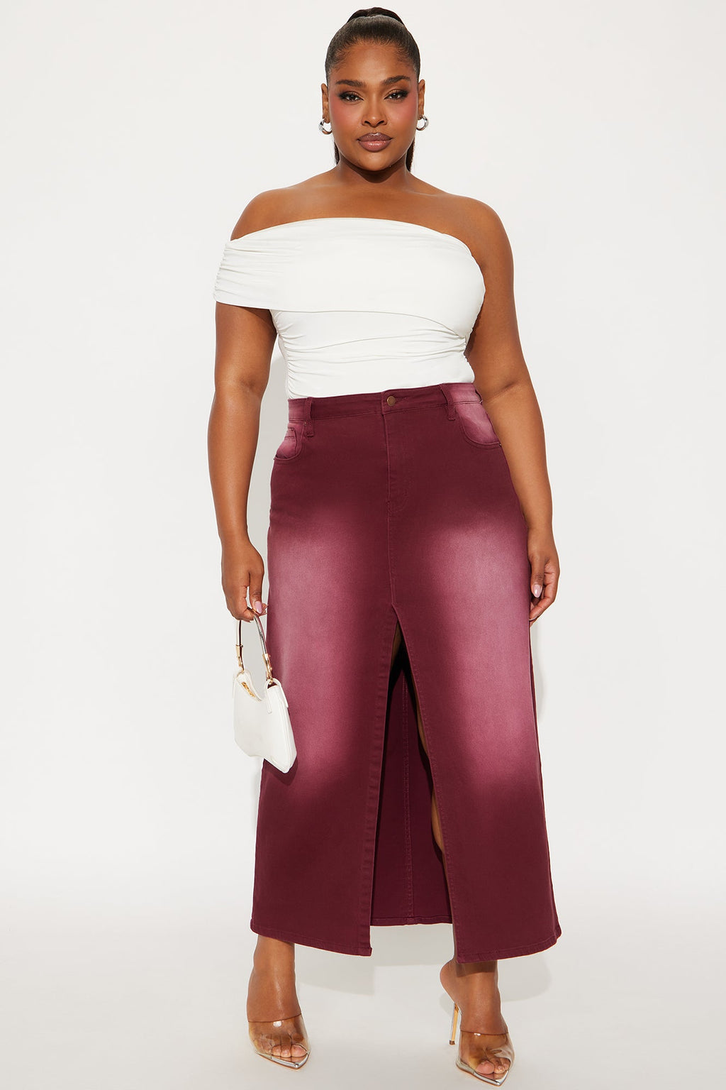 Nicole Burgundy Wash Denim Maxi Skirt - Burgundy 