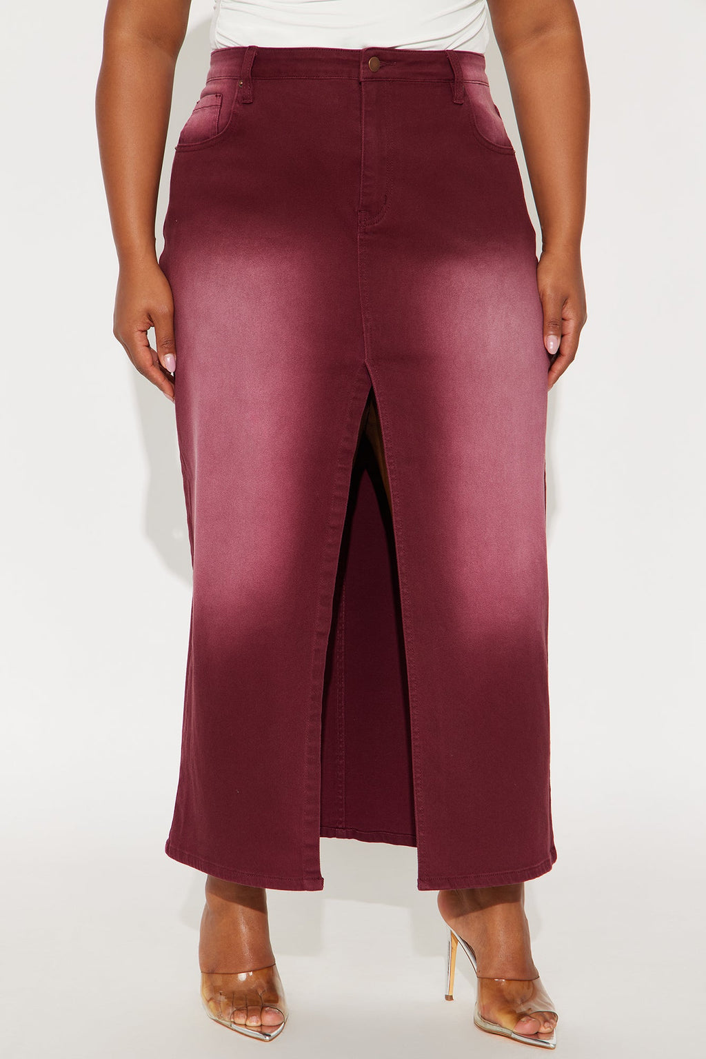 Nicole Burgundy Wash Denim Maxi Skirt - Burgundy 