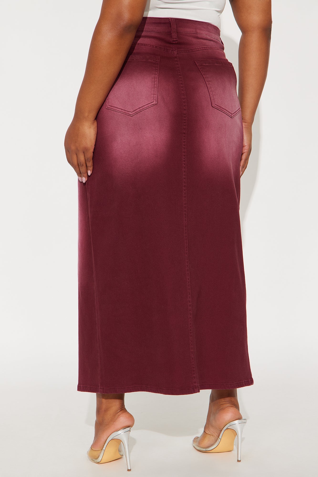 Nicole Burgundy Wash Denim Maxi Skirt - Burgundy 