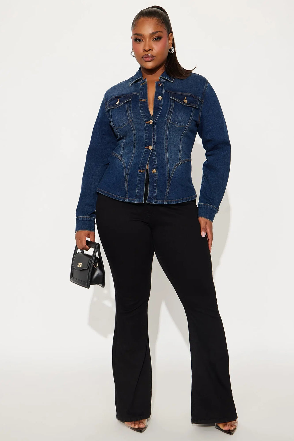 Aurora Fitted Denim Trucker Jacket - Dark Wash 