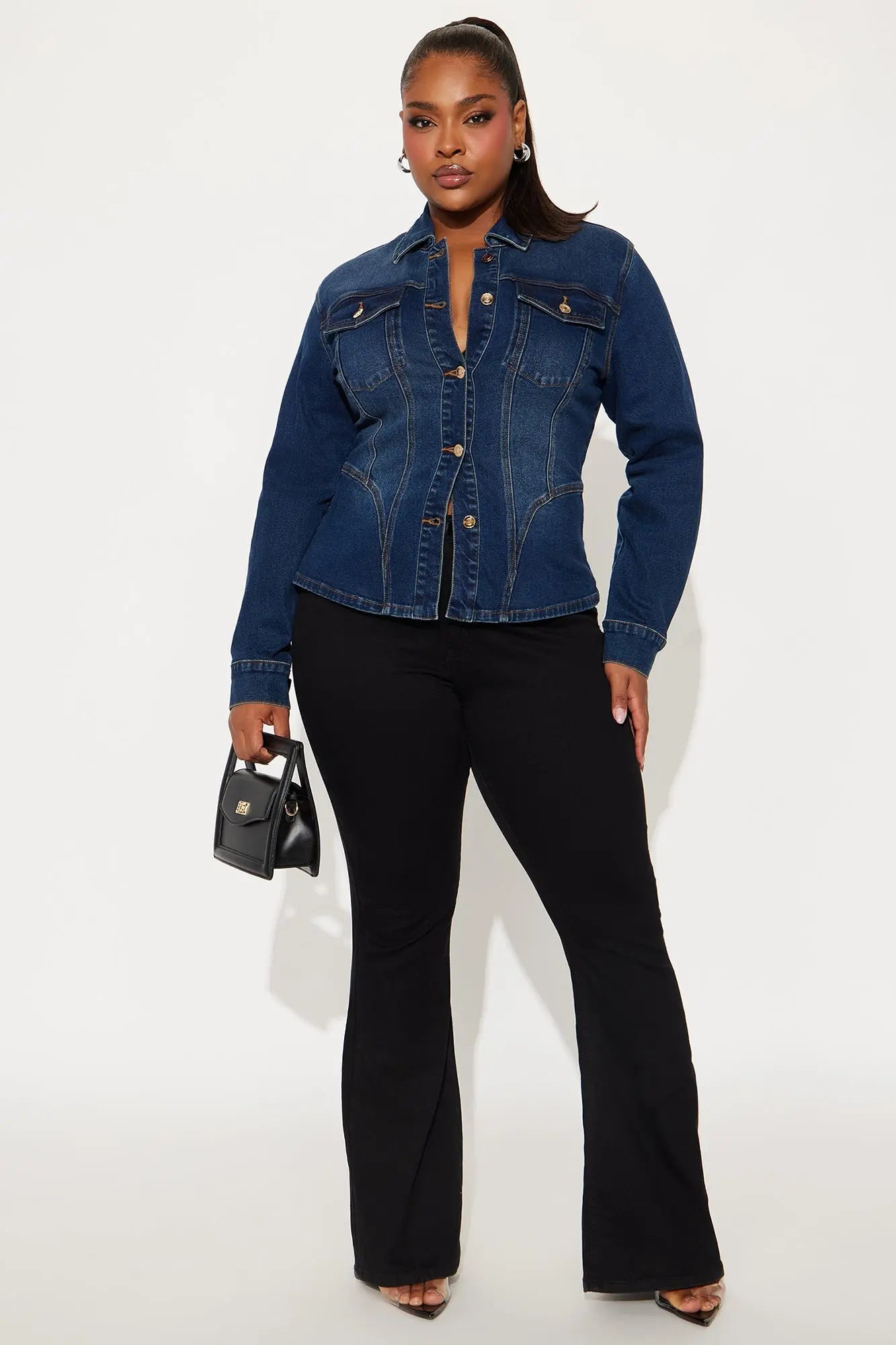 Aurora Fitted Denim Trucker Jacket - Dark Wash 