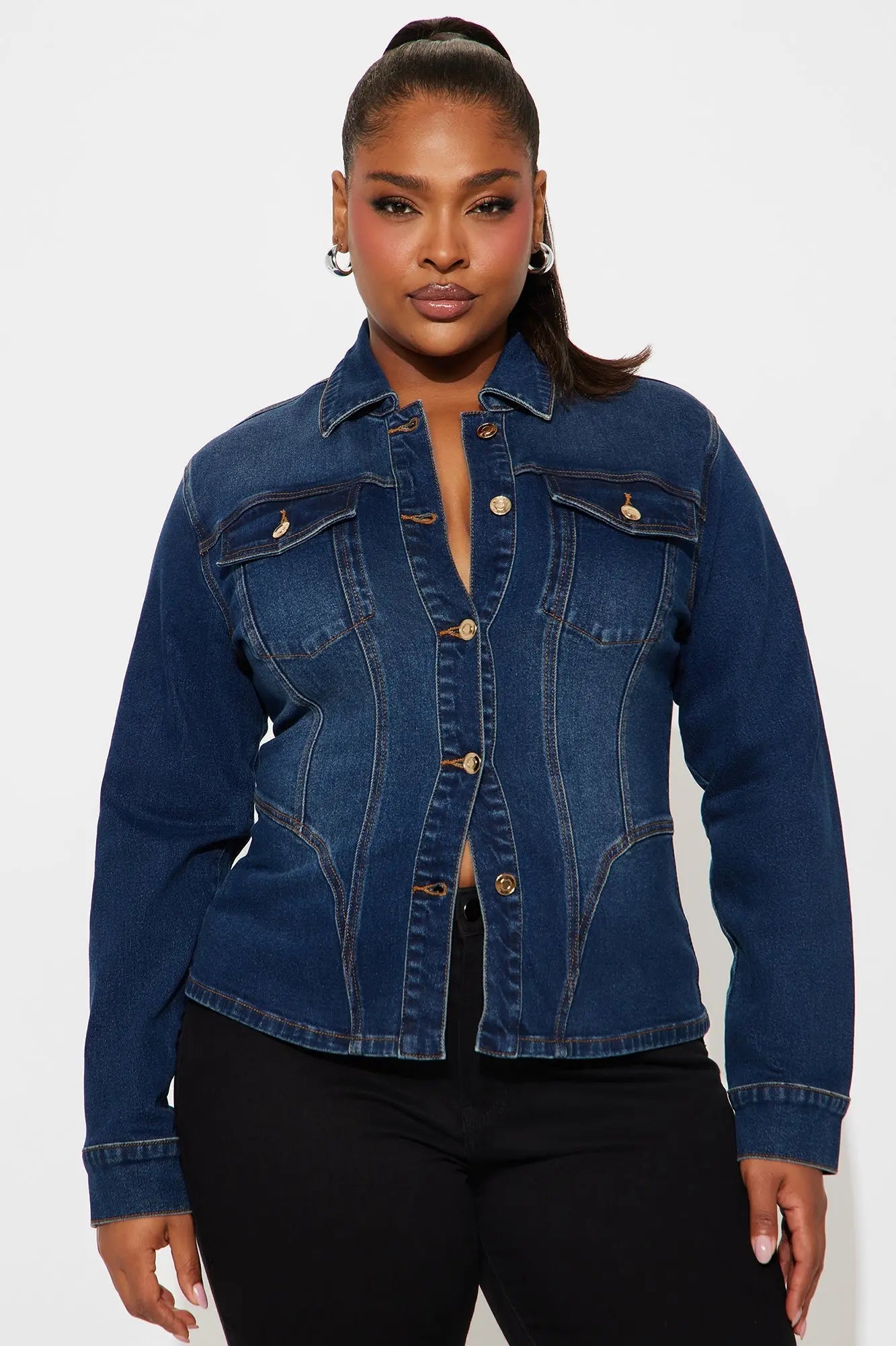 Aurora Fitted Denim Trucker Jacket - Dark Wash 