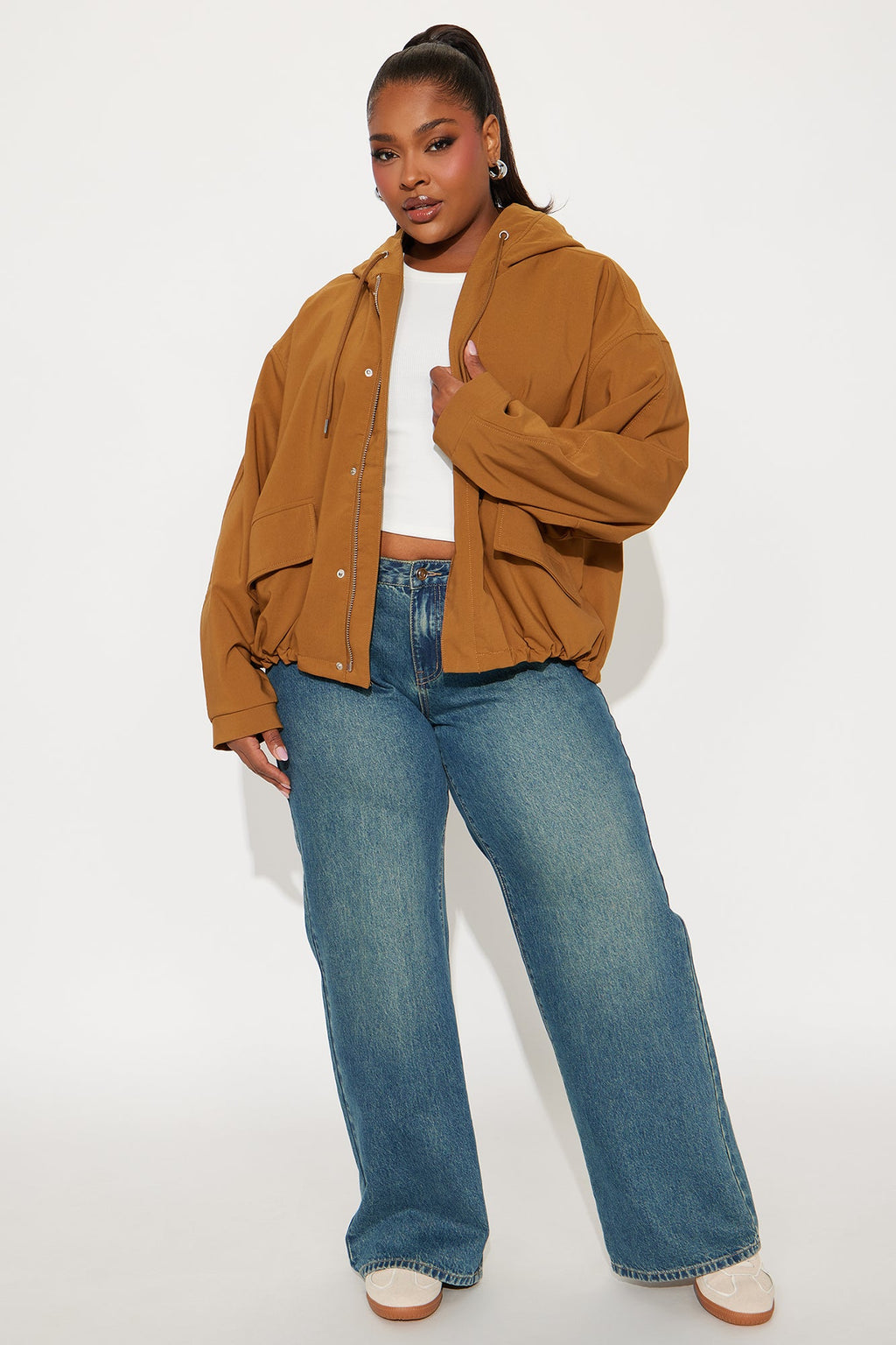 Aiden Nylon Blend Hooded Jacket - Cognac