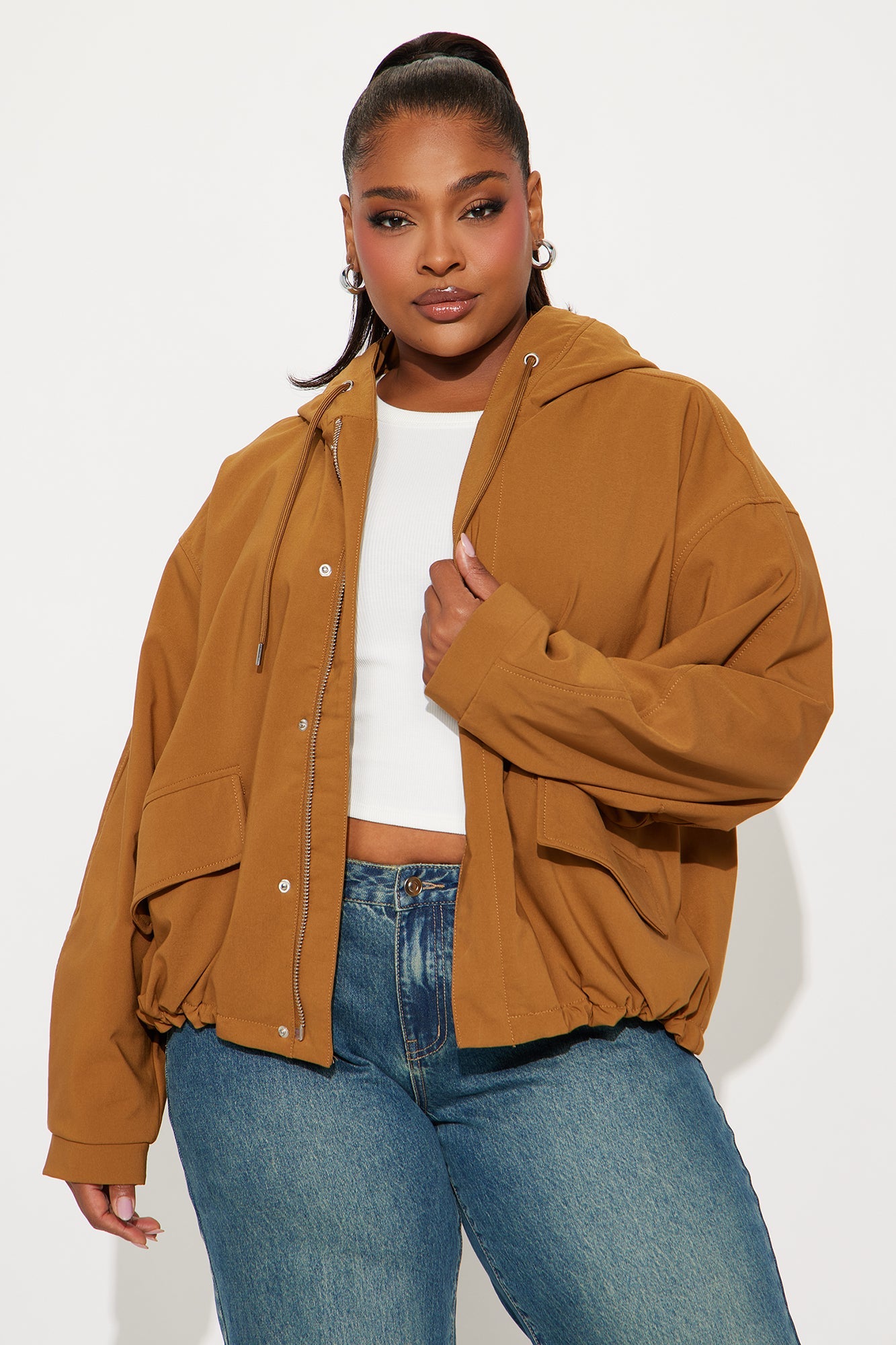 Aiden Nylon Blend Hooded Jacket - Cognac