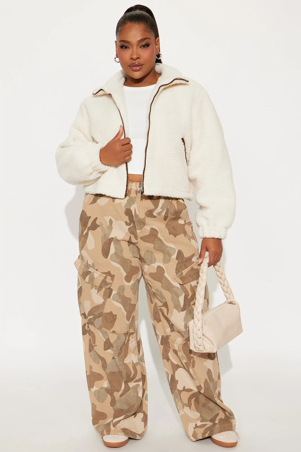 Cozy Cove Faux Sherpa Coat - Cream/combo 