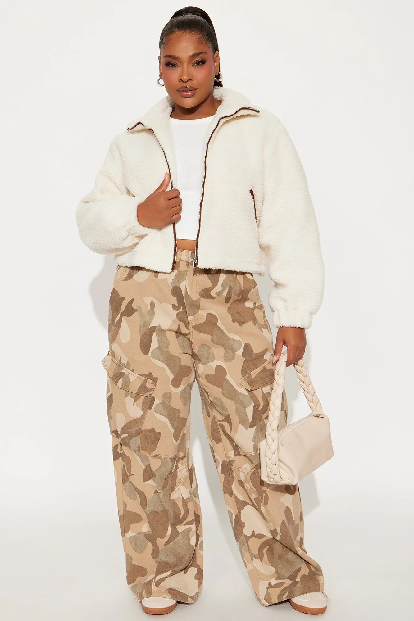 Cozy Cove Faux Sherpa Coat - Cream/combo 