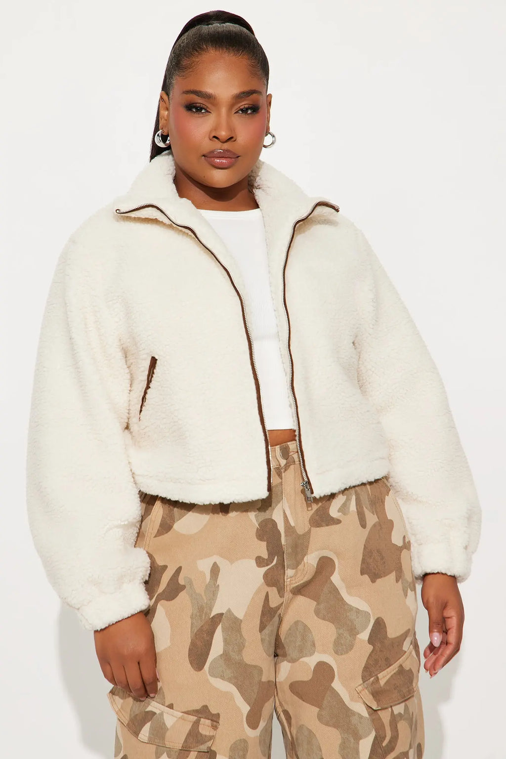 Cozy Cove Faux Sherpa Coat - Cream/combo 