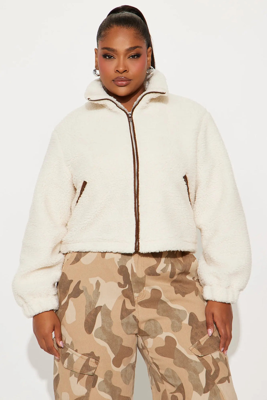 Cozy Cove Faux Sherpa Coat - Cream/combo 