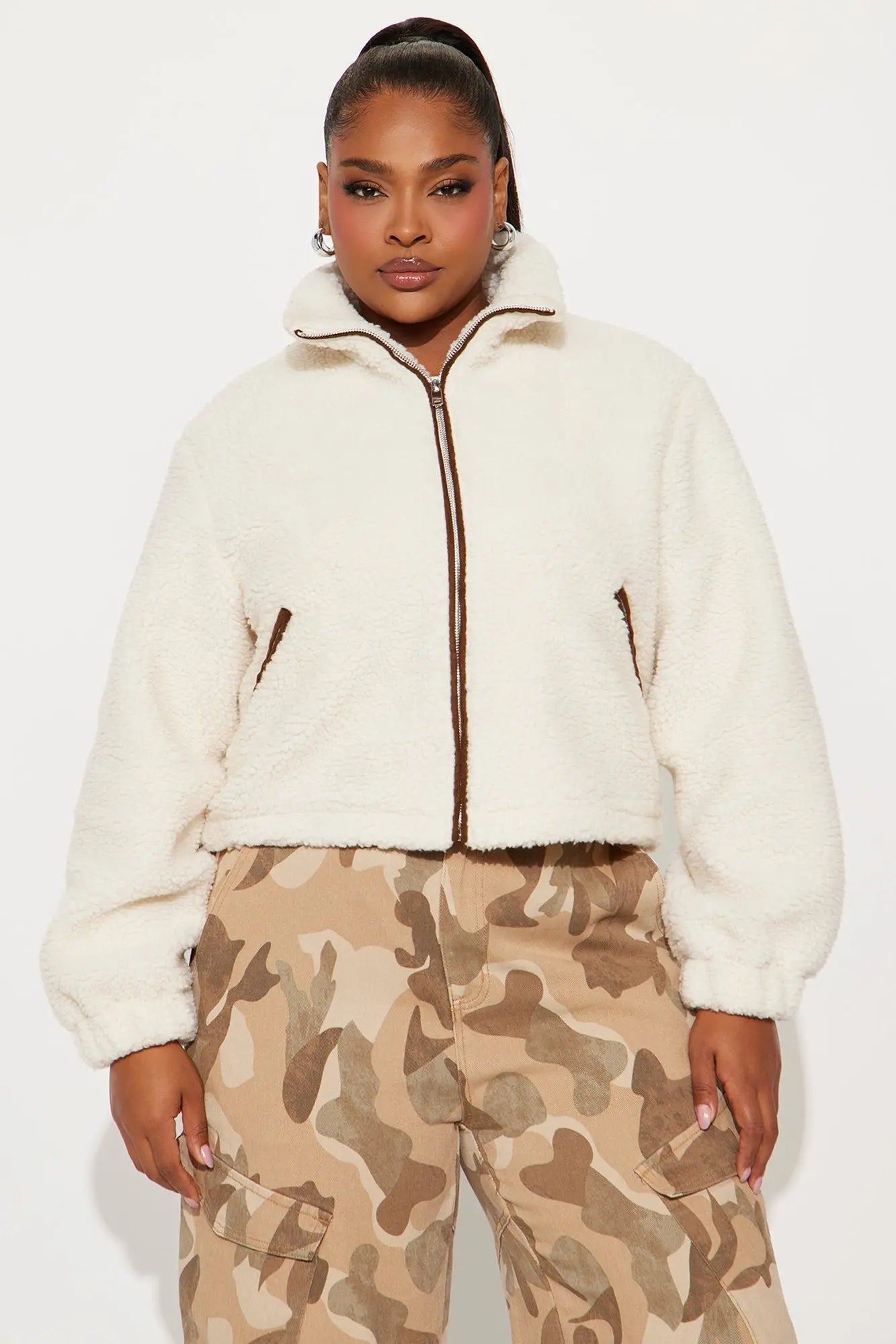 Cozy Cove Faux Sherpa Coat - Cream/combo 