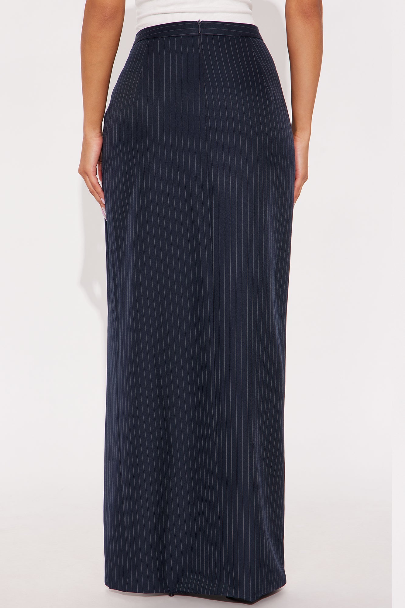 Briefcase Baddie Pinstripe Maxi Skirt - Navy/combo