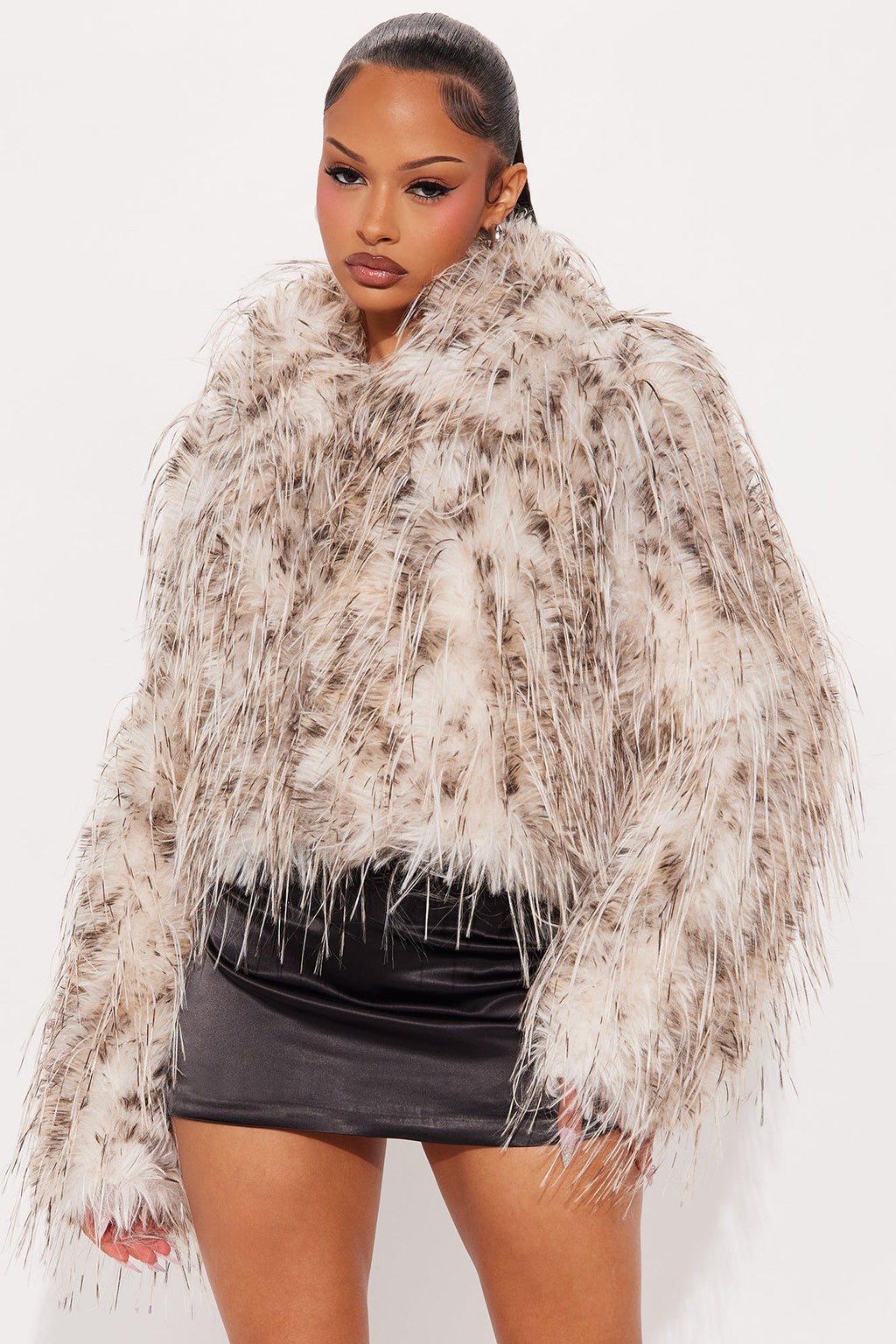 Camila Cropped Shaggy Faux Fur Coat - Brown/combo