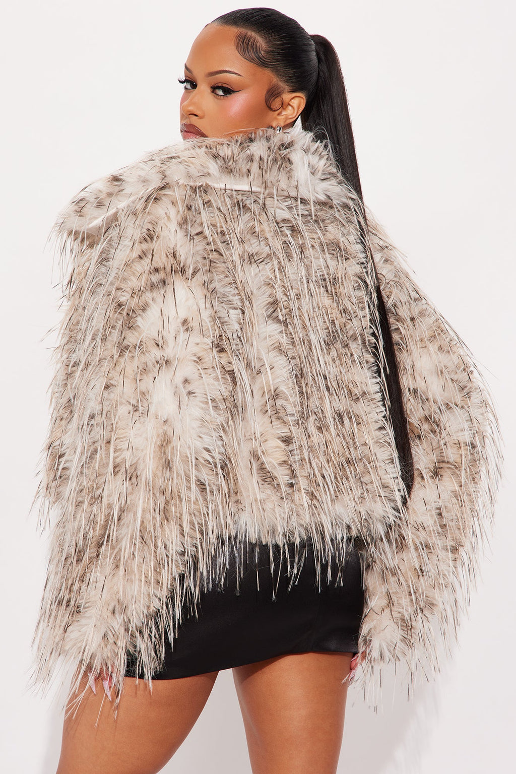 Camila Cropped Shaggy Faux Fur Coat - Brown/combo