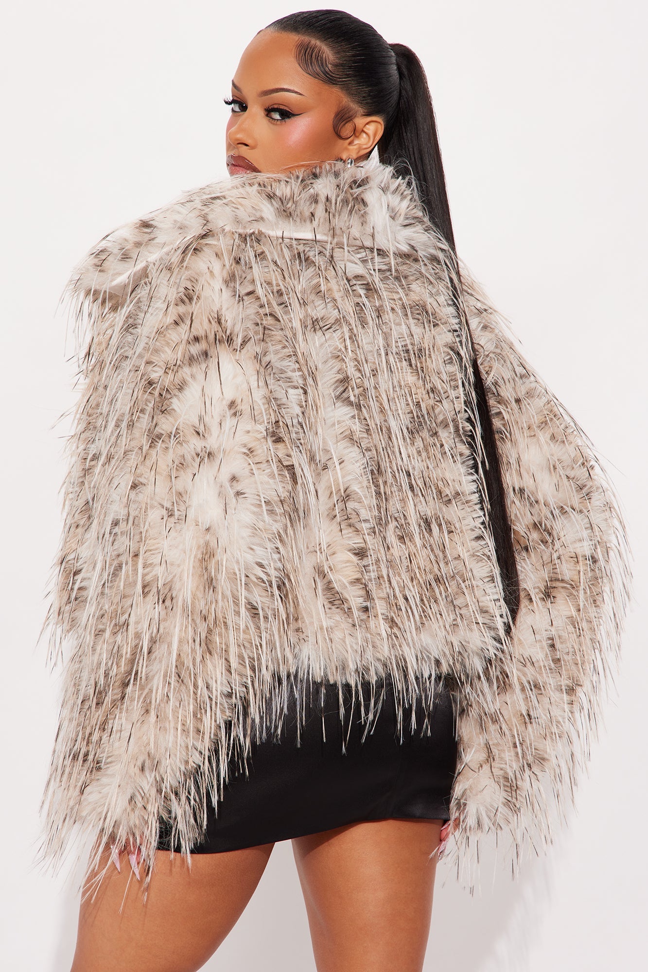 Camila Cropped Shaggy Faux Fur Coat - Brown/combo