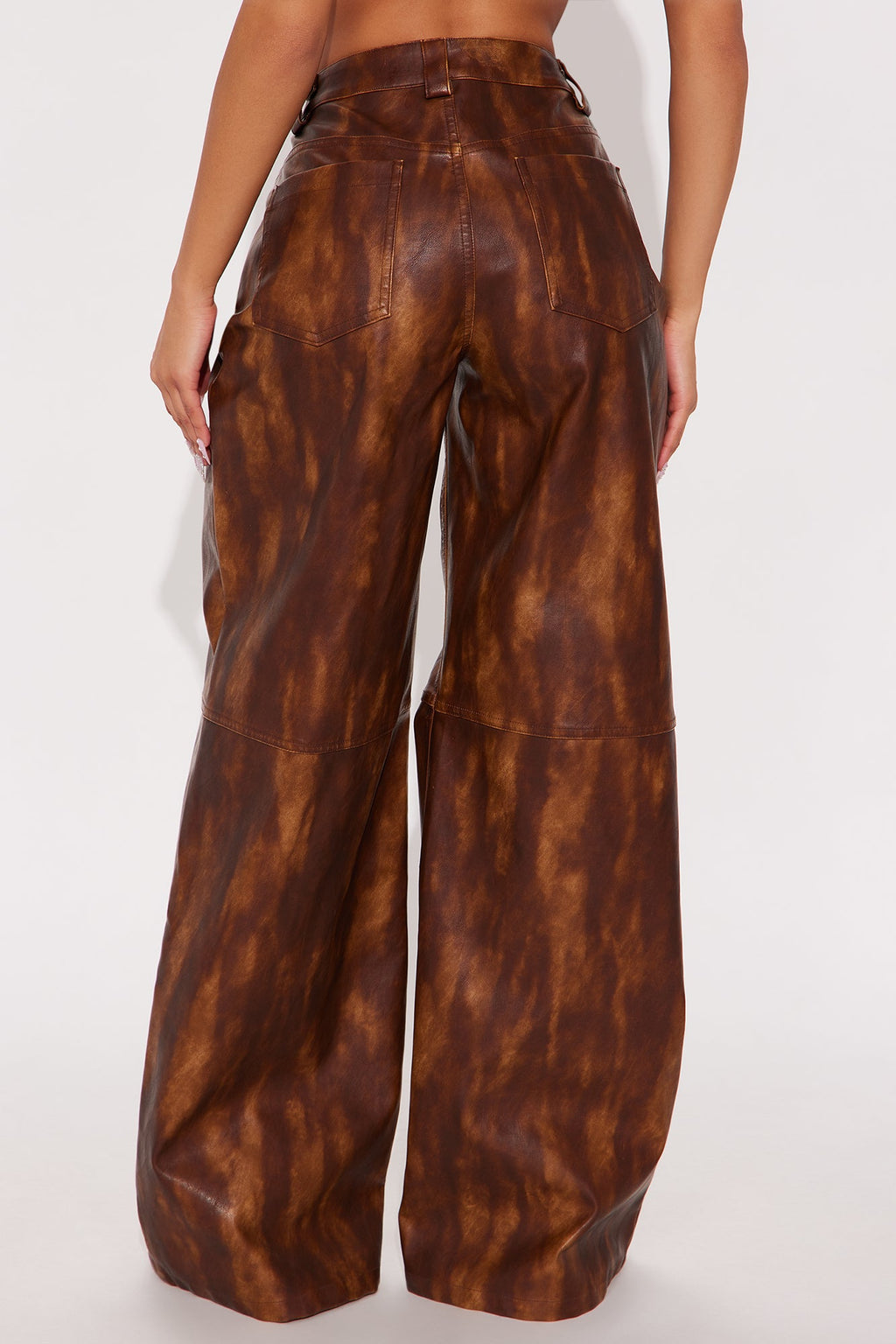 Adrienne Washed Faux Leather Wide Leg Pant 33 - Brown 
