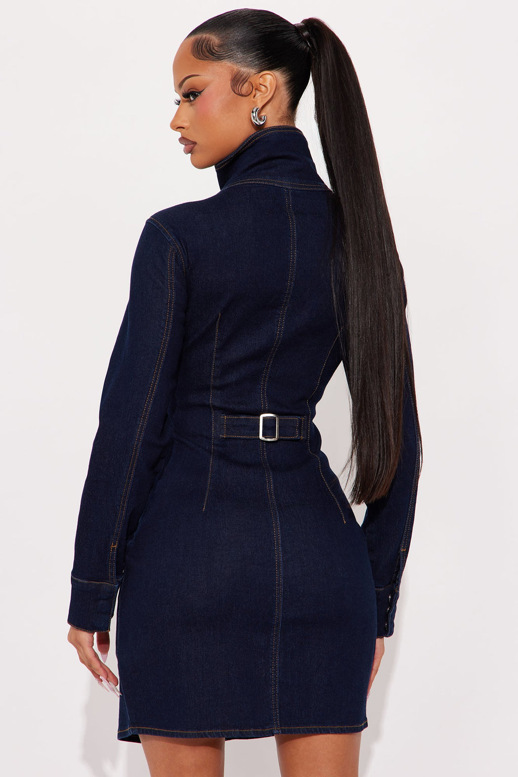Yasmine Long Sleeve Denim Mini Dress - Dark Denim
