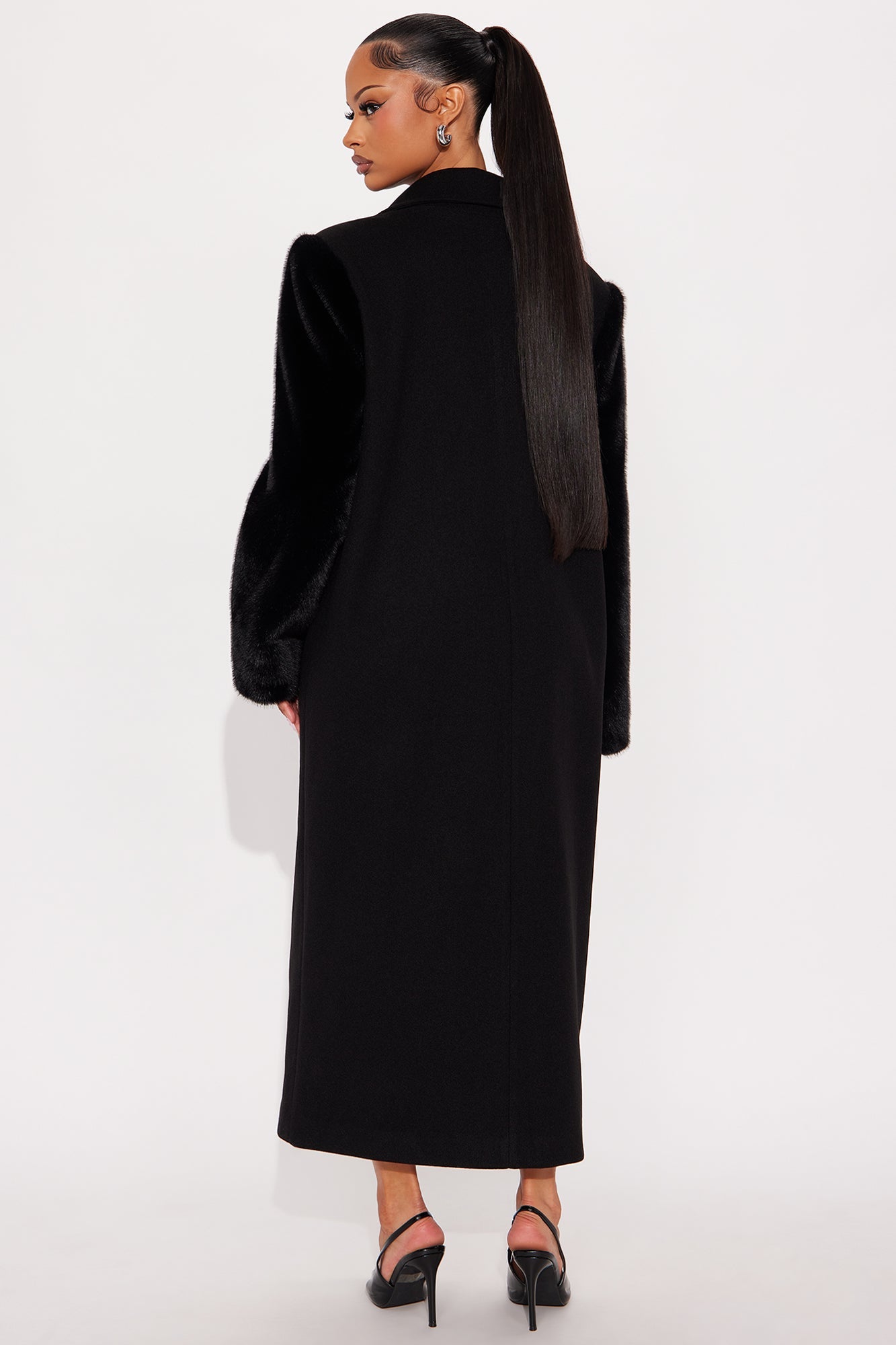 High Society Fur Sleeve Coat - Black